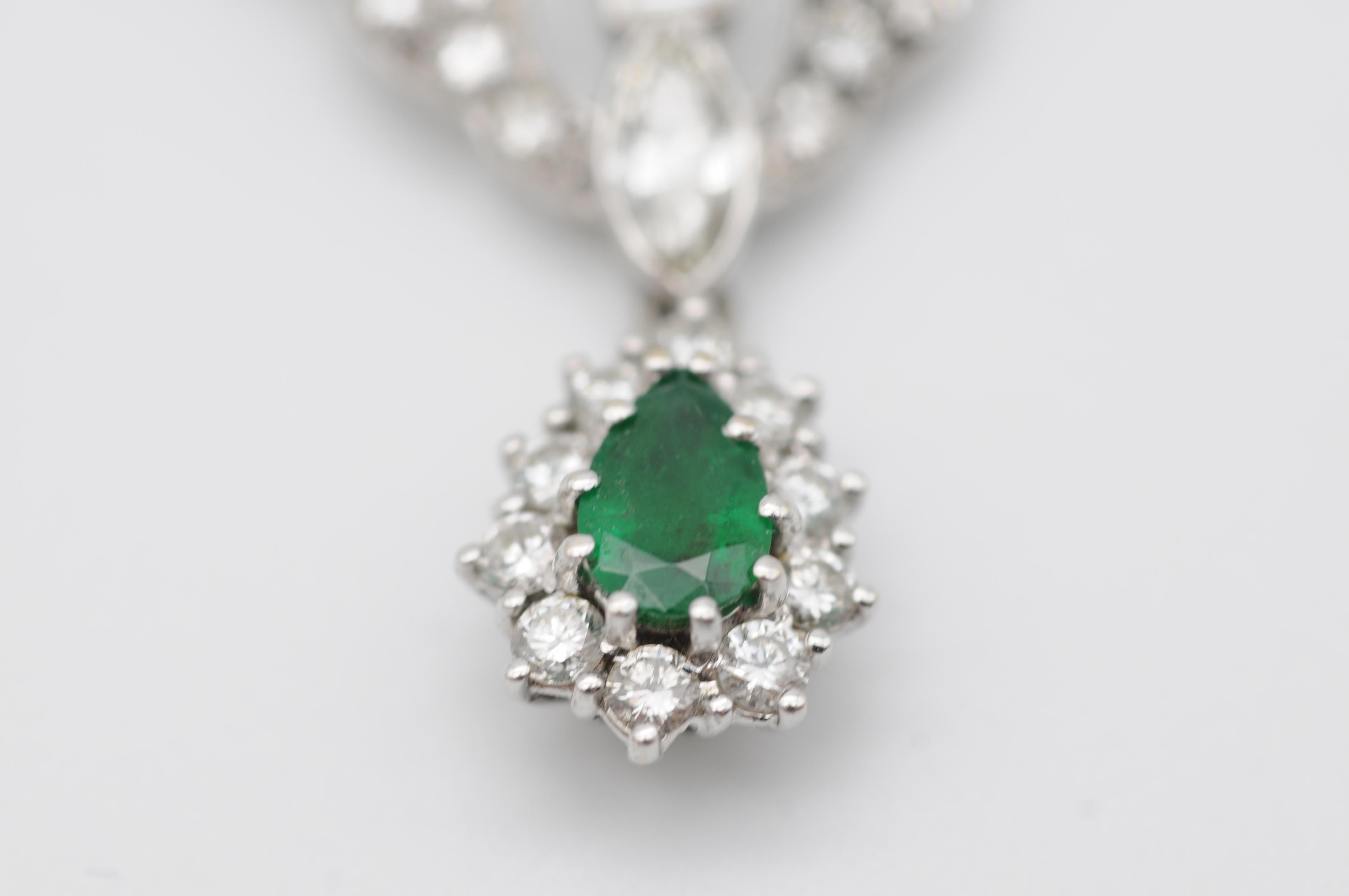 Art Deco full set diamond necklace with emerald 18k whitegold For Sale 8