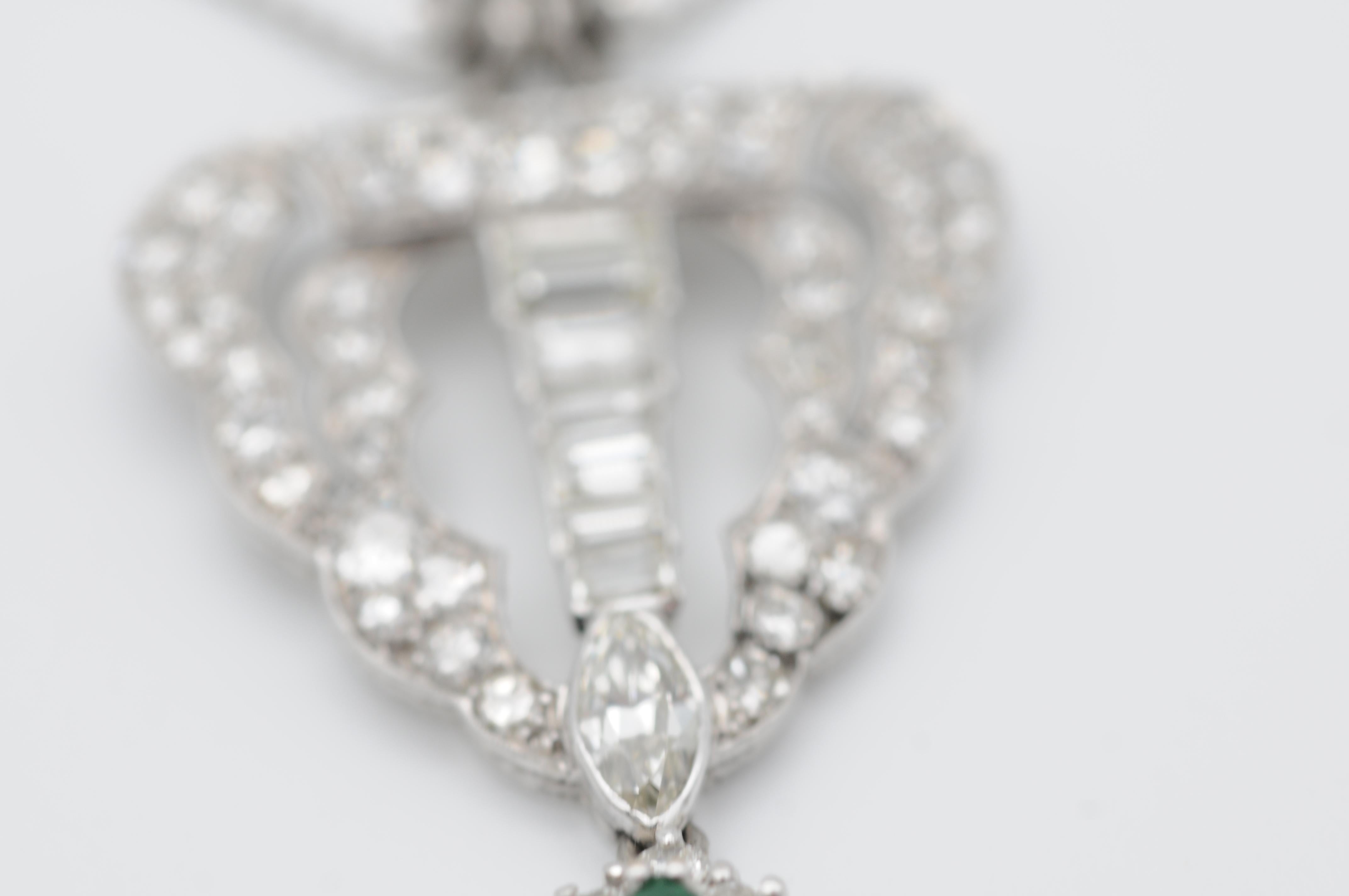 Art Deco full set diamond necklace with emerald 18k whitegold For Sale 3