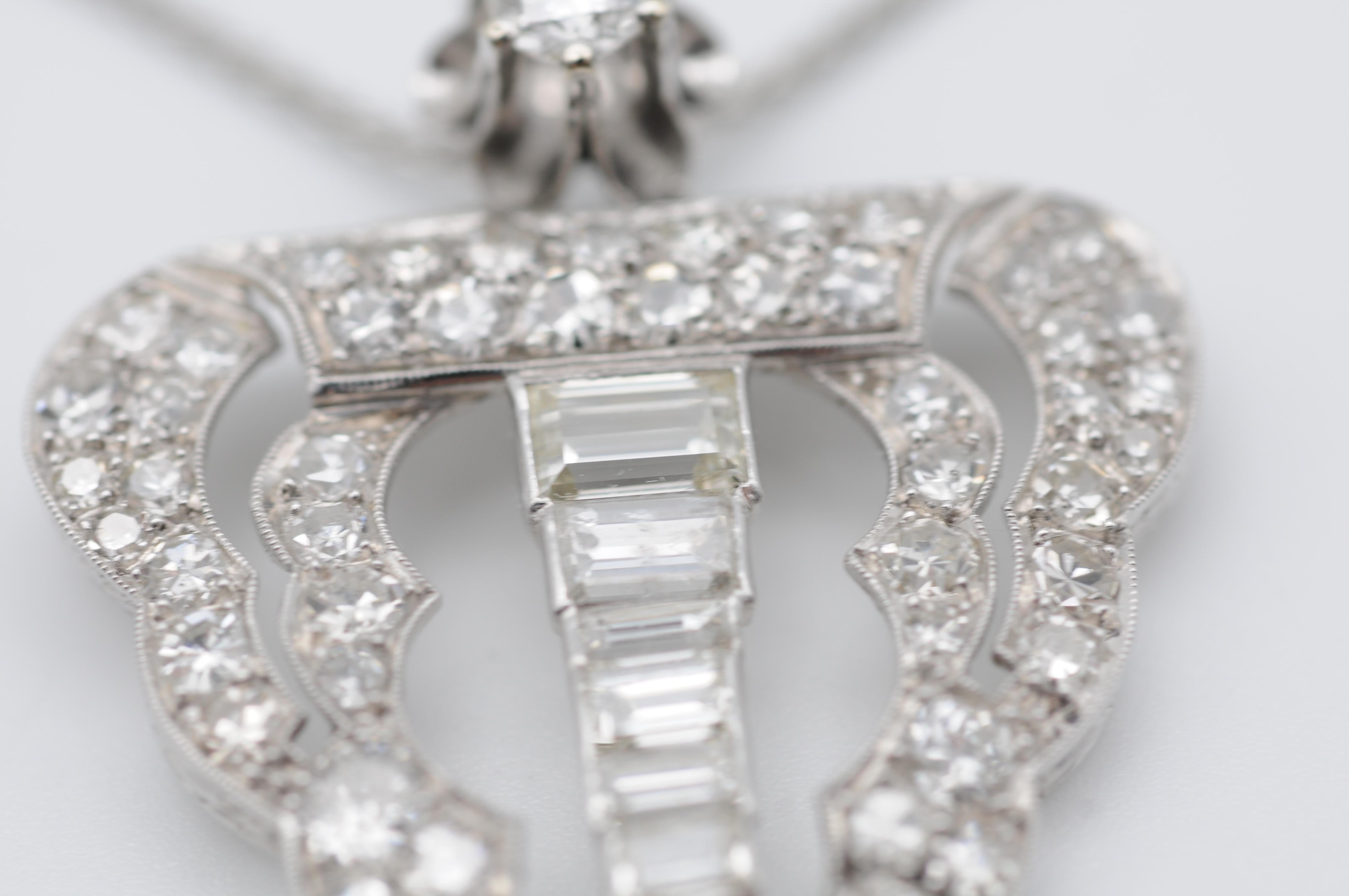 Art Deco full set diamond necklace with emerald 18k whitegold For Sale 4