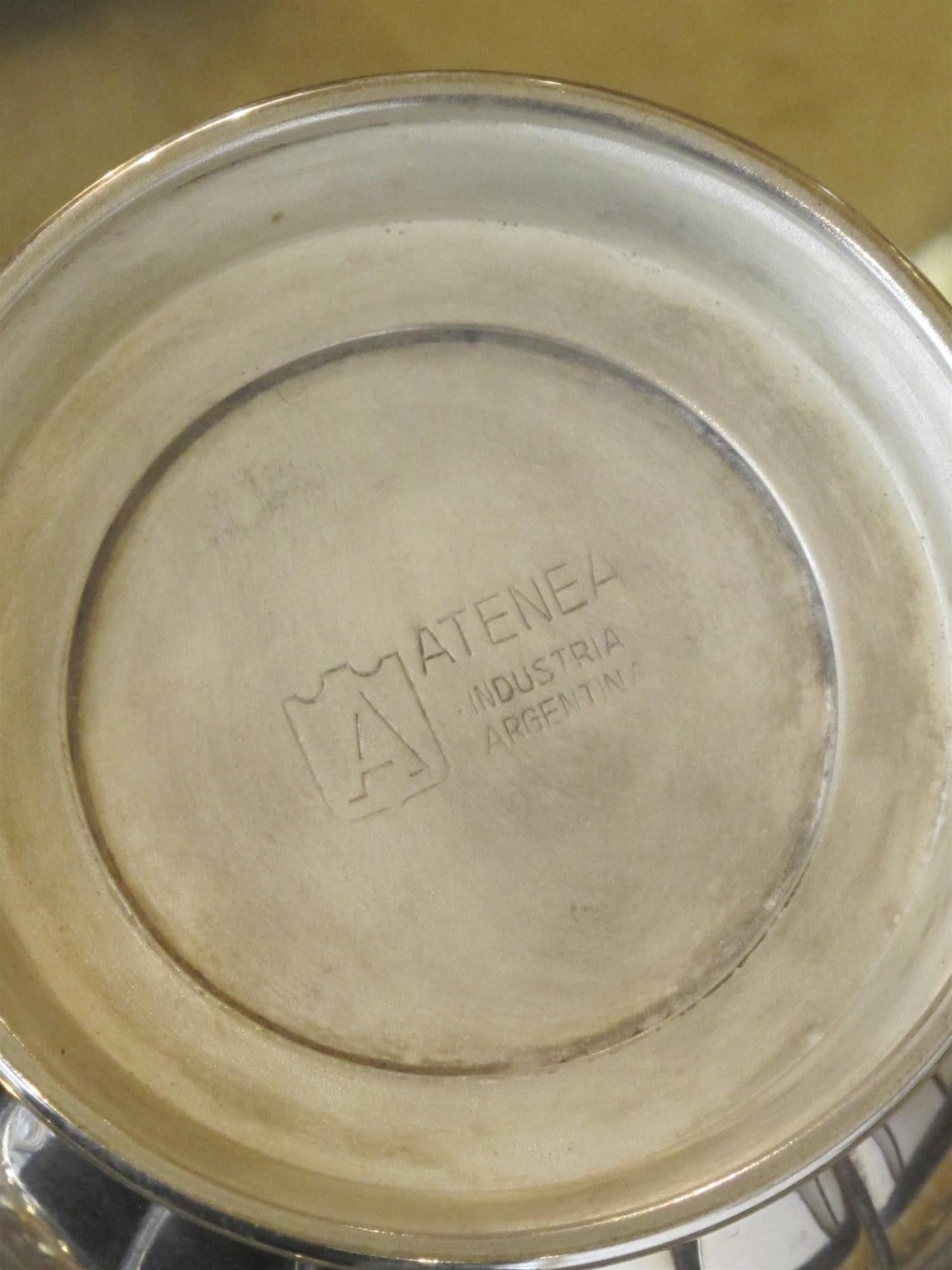 Art Deco Full Side Tea and Coffe Service, Made in Argentina, Sign Atenea, 1920 For Sale 2