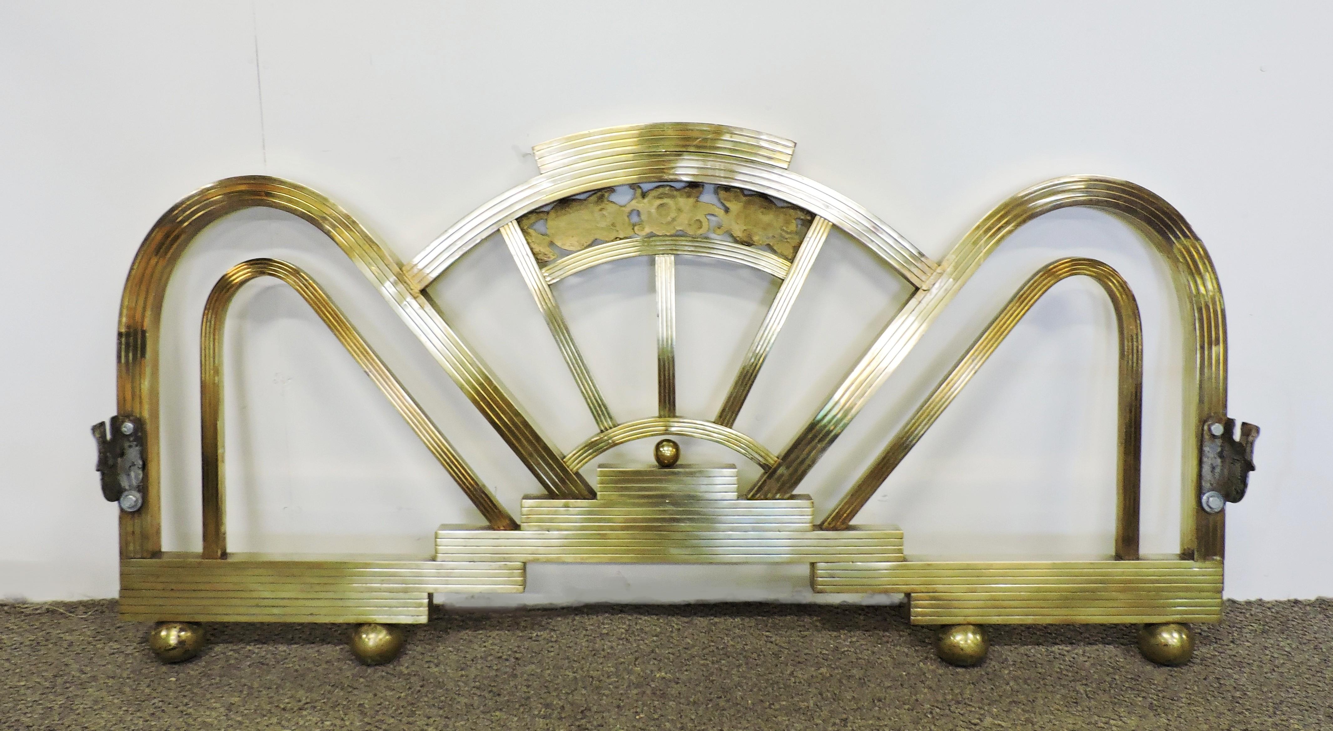 Art Deco Full Size Arched Brass Bed Frame Headboard and Footboard 2