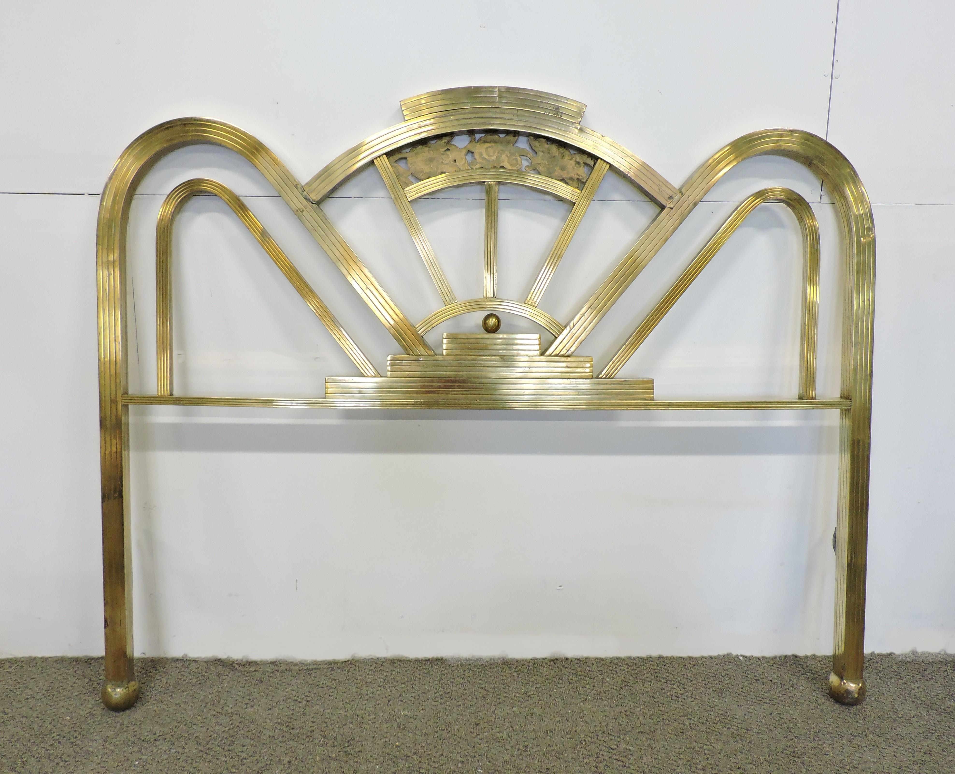 Art Deco Full Size Arched Brass Bed Frame Headboard and Footboard 3