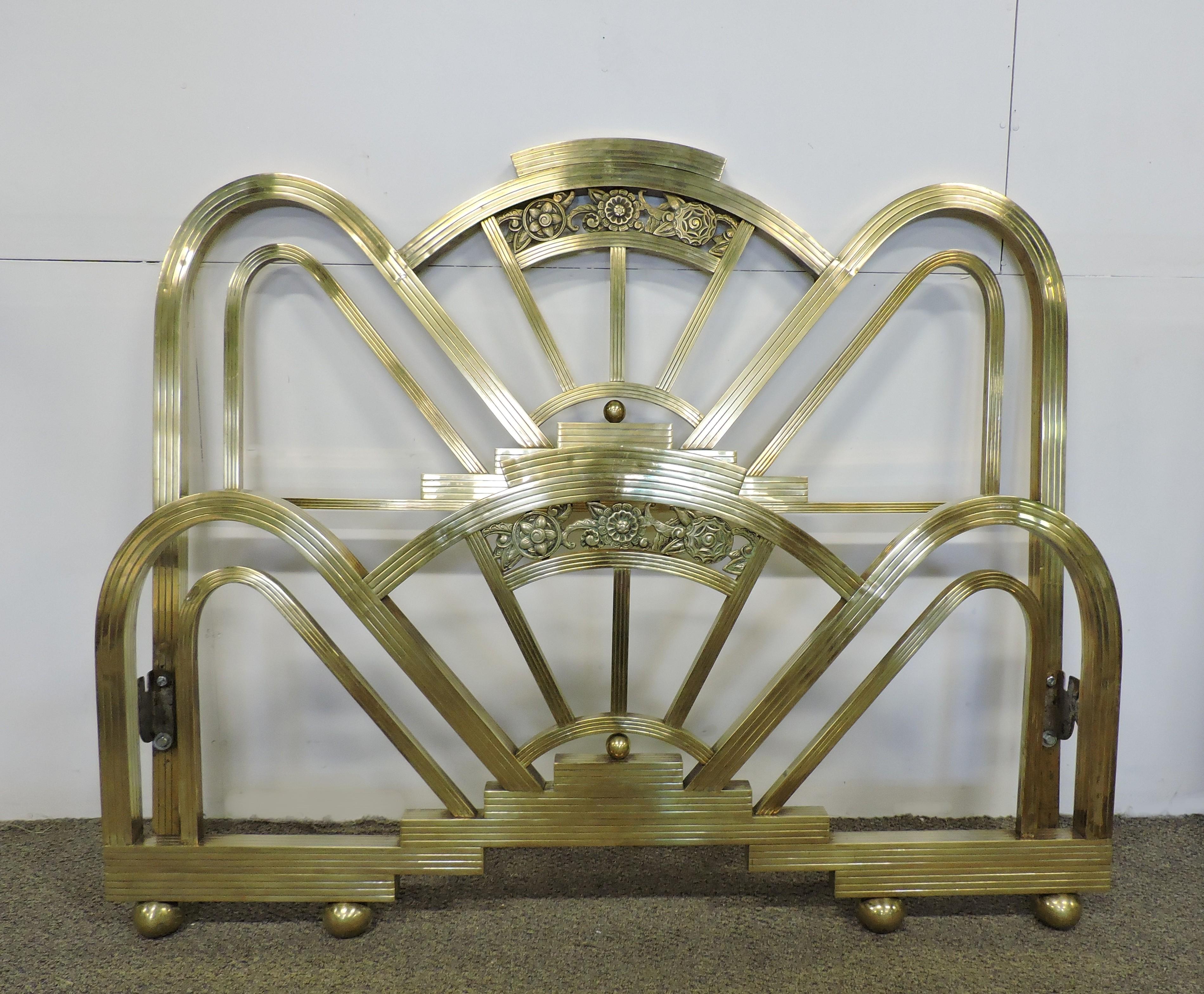 Art Deco Full Size Arched Brass Bed Frame Headboard and Footboard 6