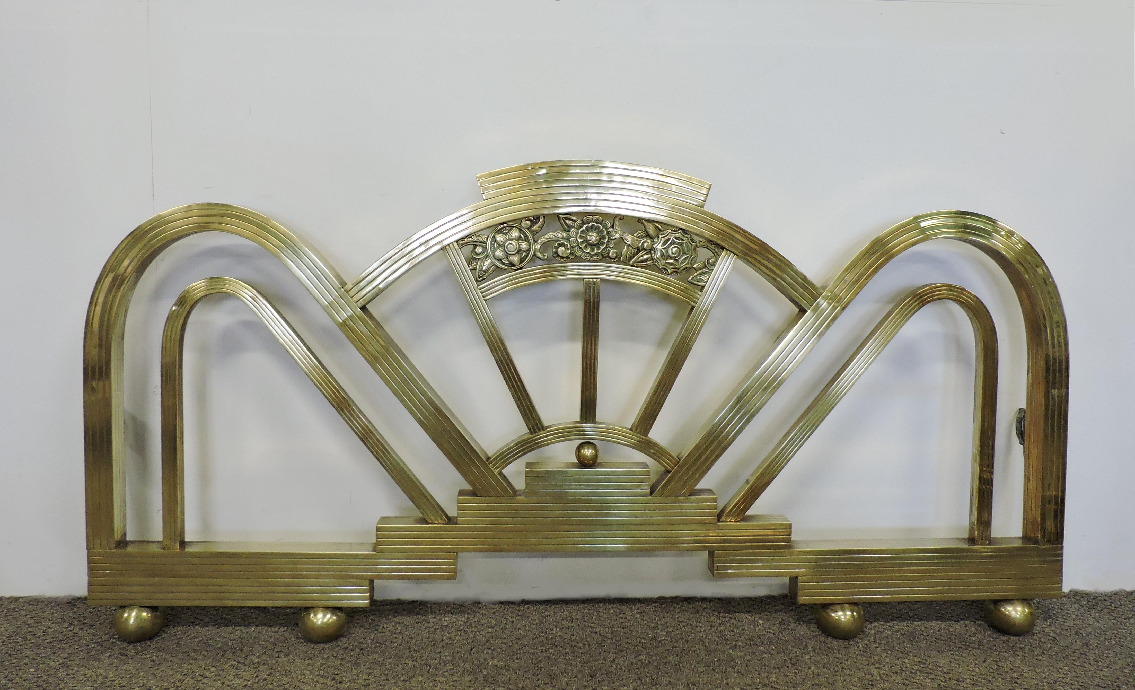 Unknown Art Deco Full Size Arched Brass Bed Frame Headboard and Footboard