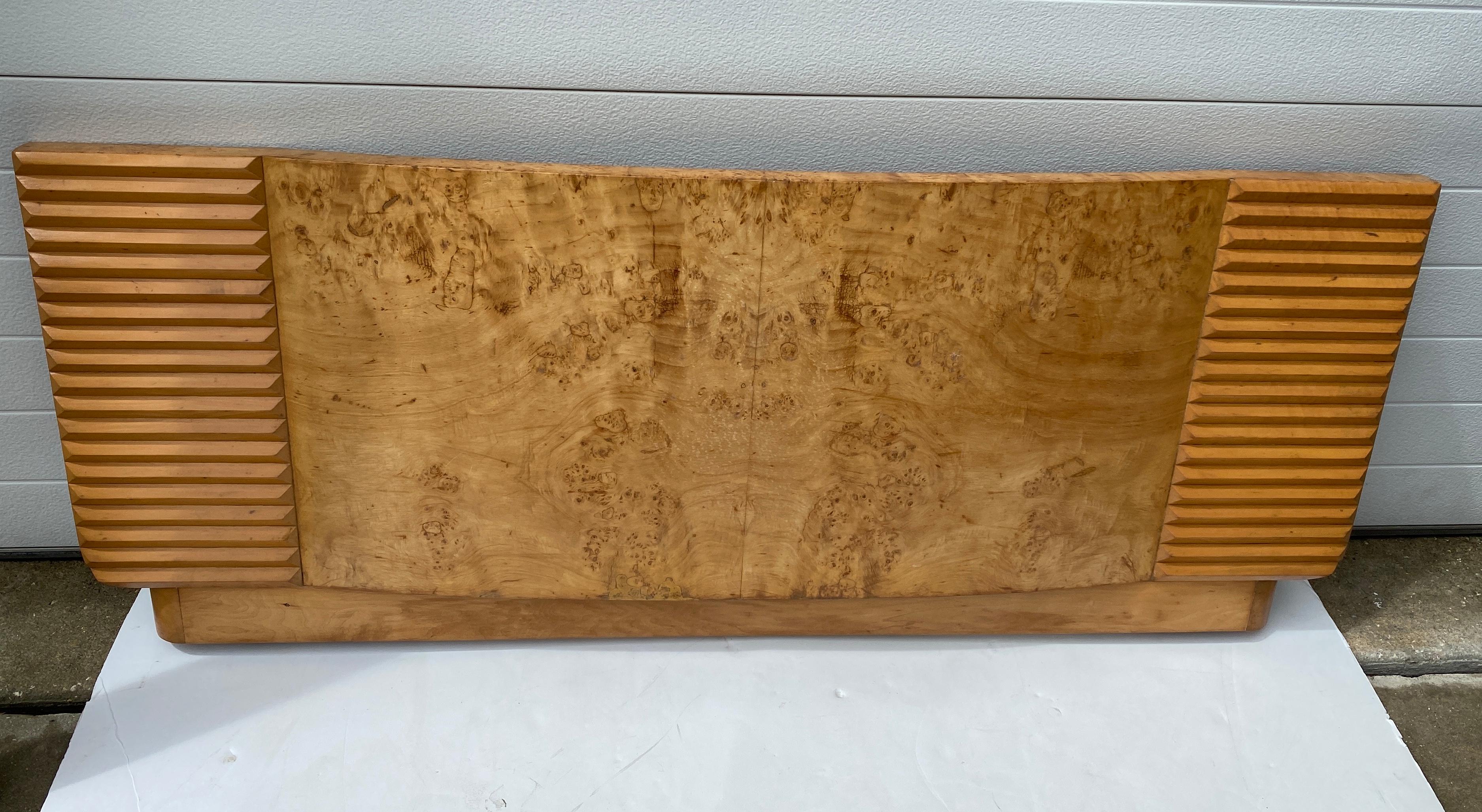 Hand-Crafted Art Deco Full Size Bed Frame in Maple Burl Wood For Sale