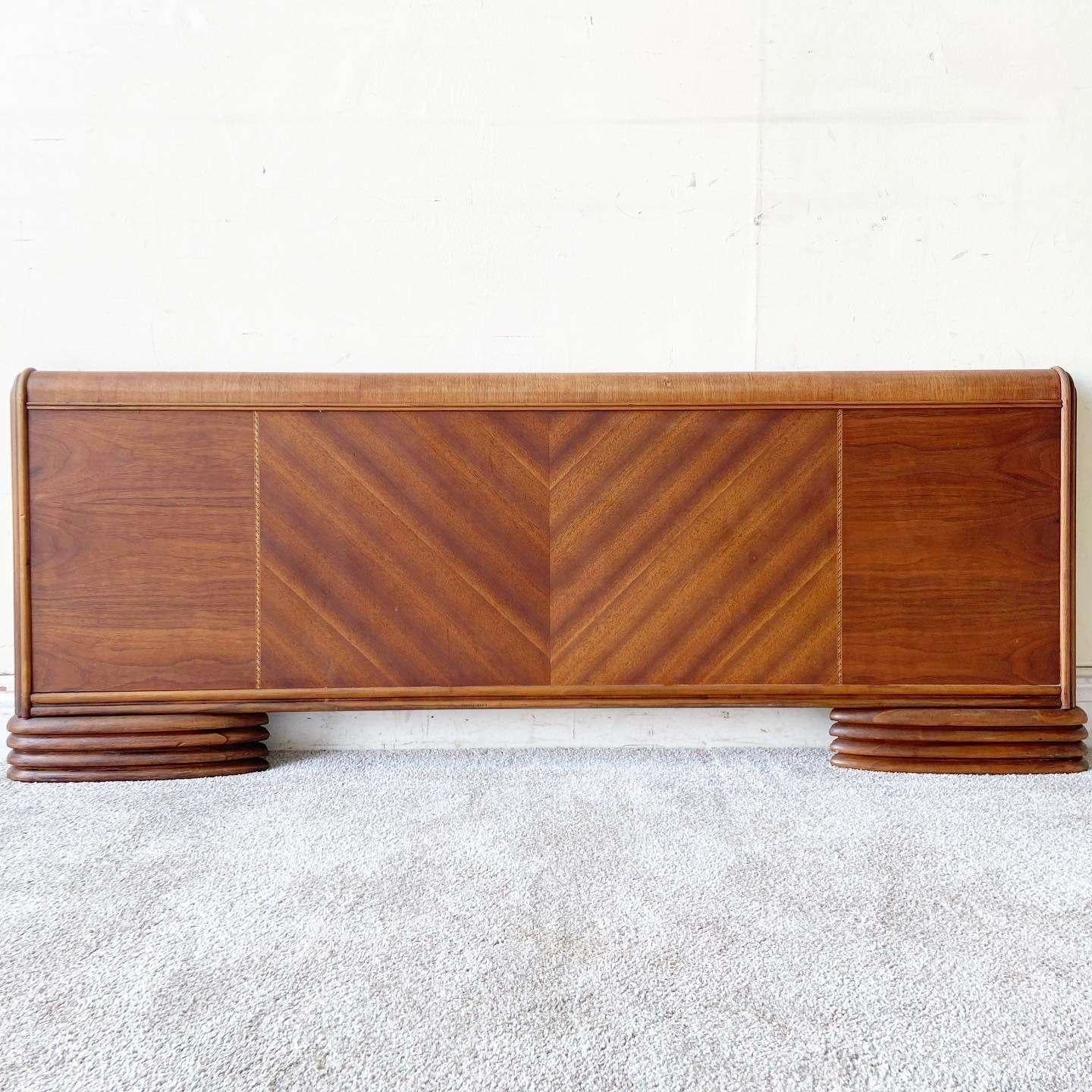 Amazing Art Deco full size wooden headboard with footboard. Each feature fantastically finished veneers.

Footboard dimensions:
56w x 3d