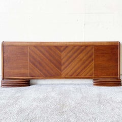 Art Deco Full Size Wooden Headboard & Footboard