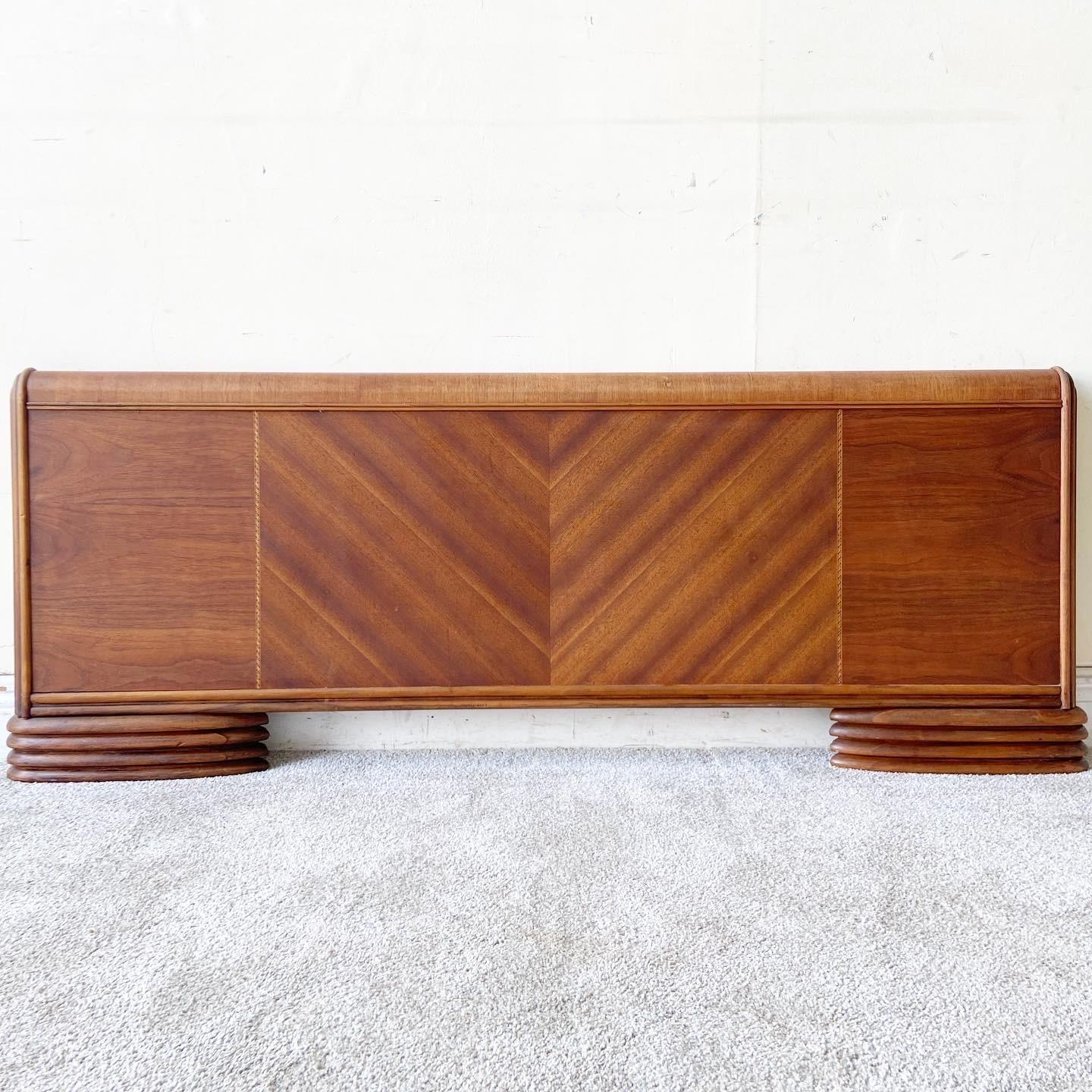 American Art Deco Full Size Wooden Headboard & Footboard