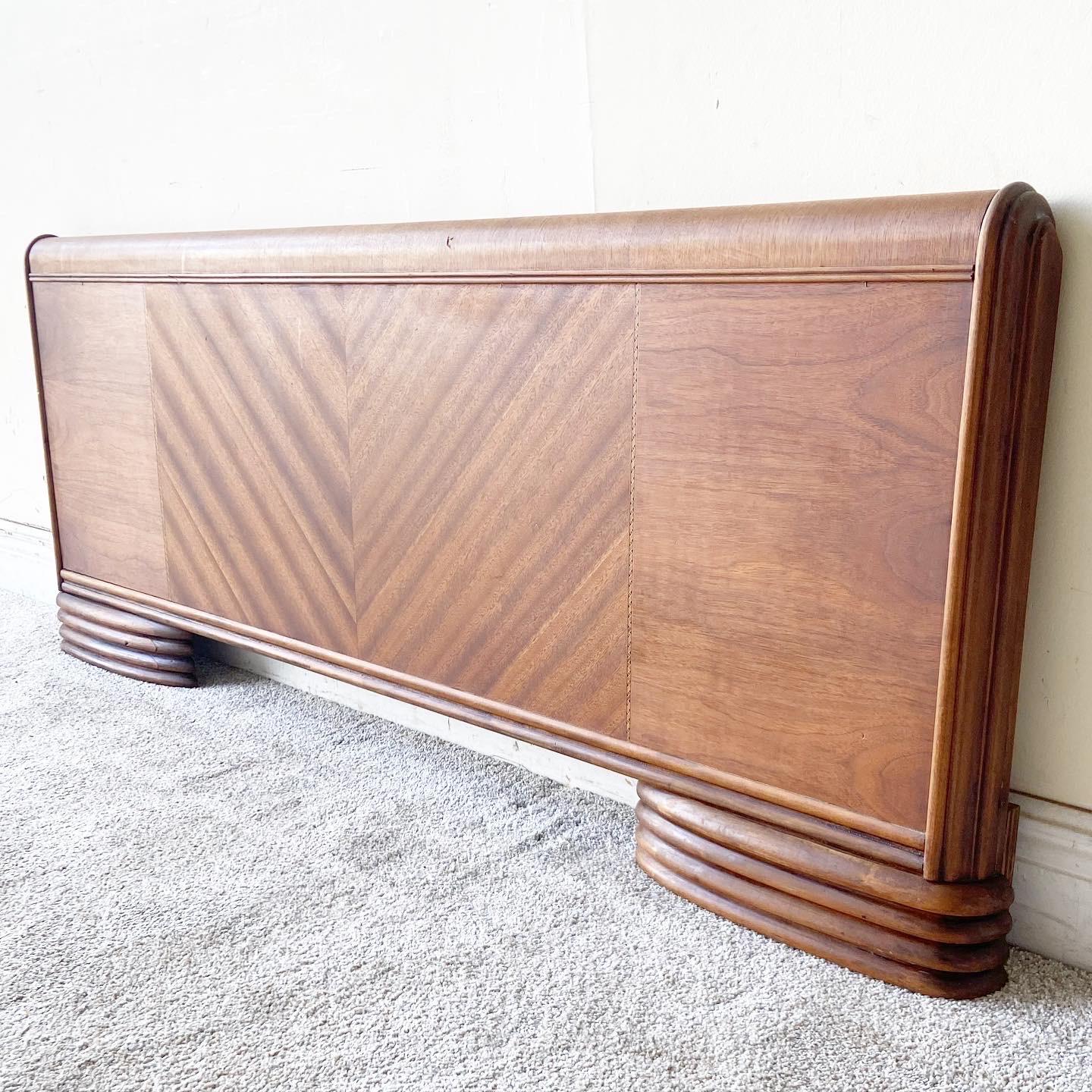 Mid-20th Century Art Deco Full Size Wooden Headboard & Footboard