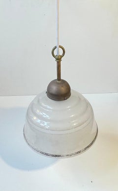 Art Deco - Functionalist Brass & Frosted Glass Pendant Lamp, 1930s