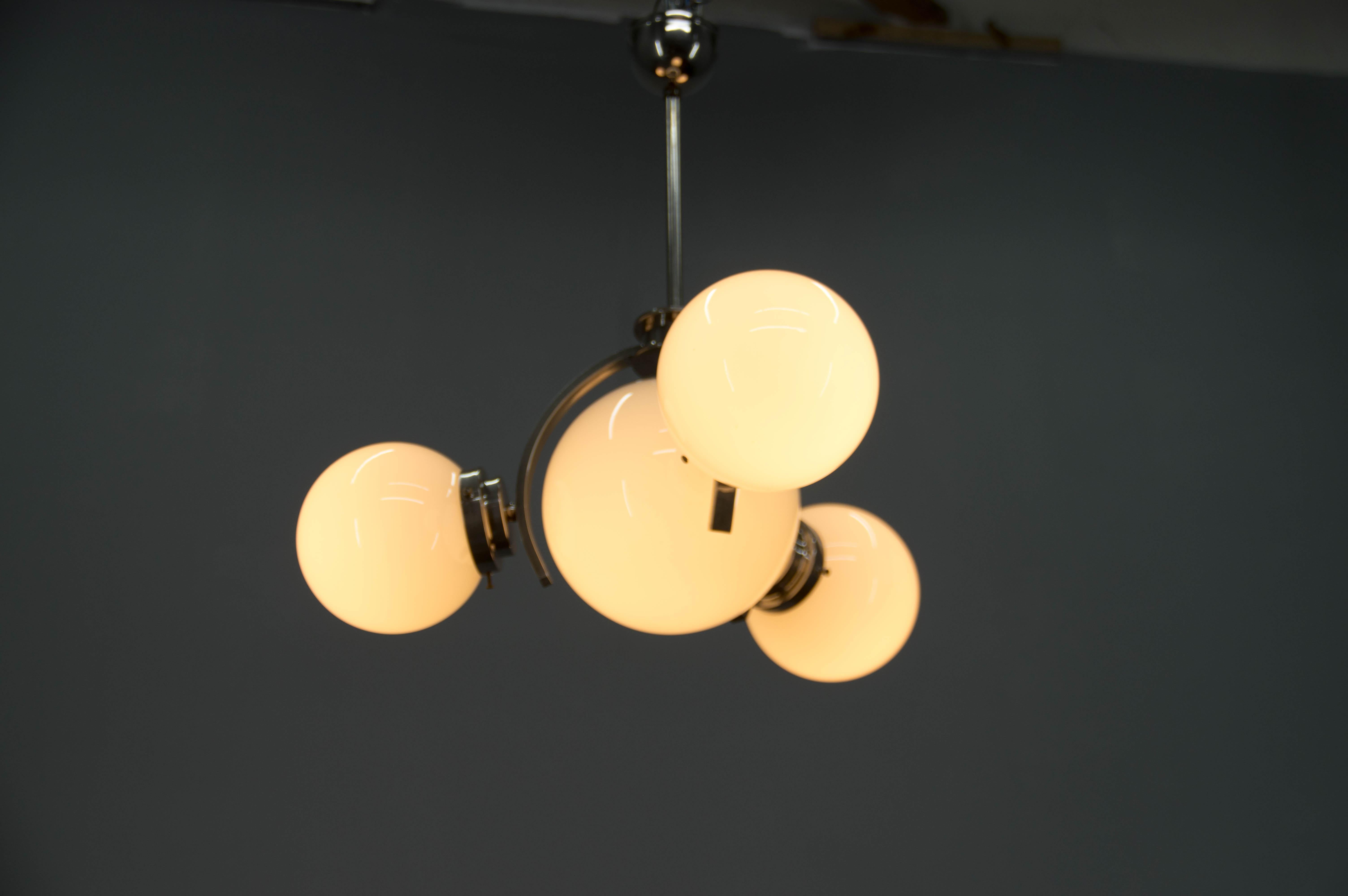 Art Deco / Functionalist Nickel Chandelier, 1930s In Good Condition For Sale In Praha, CZ
