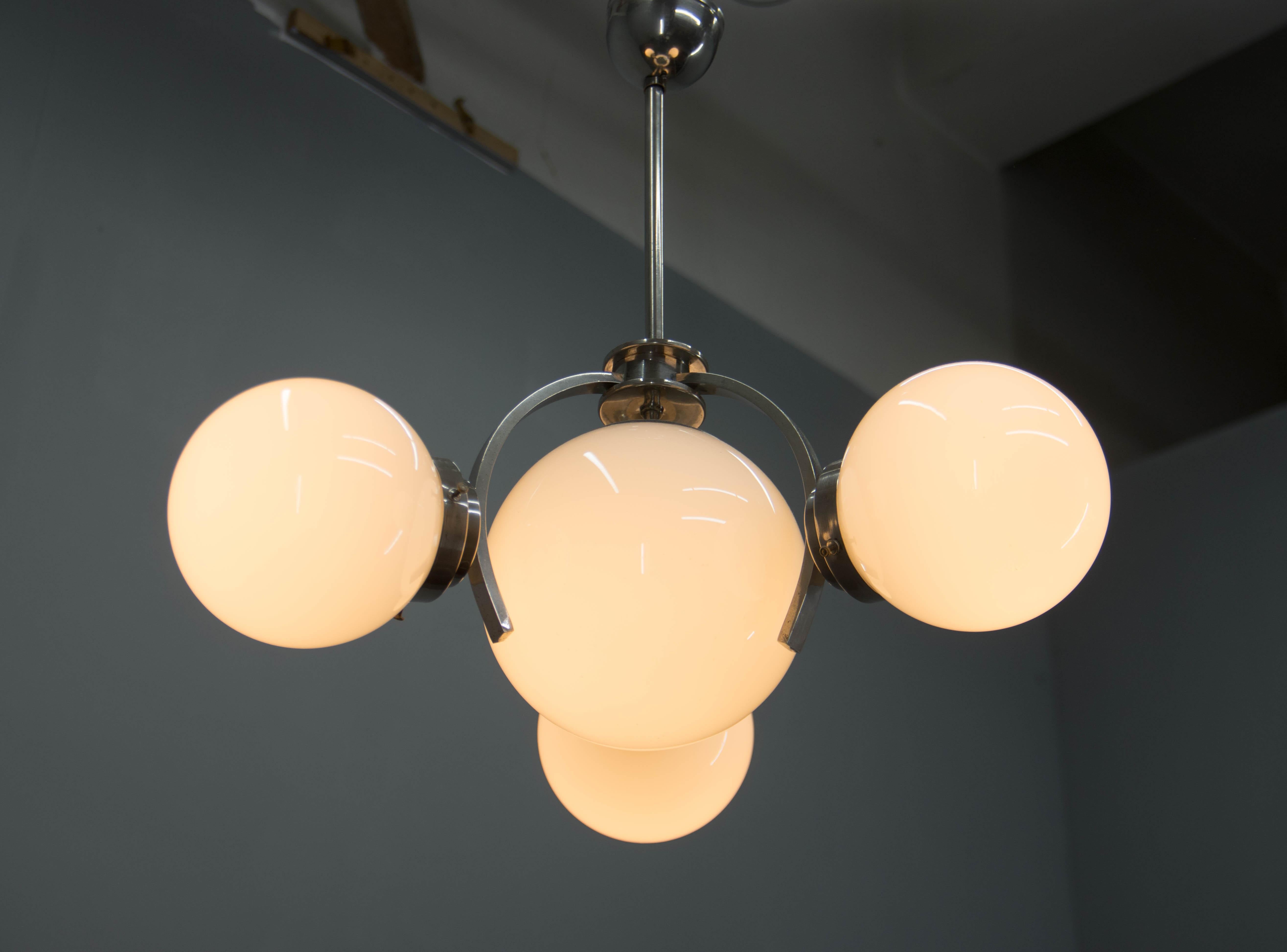 Mid-20th Century Art Deco / Functionalist Nickel Chandelier, 1930s For Sale