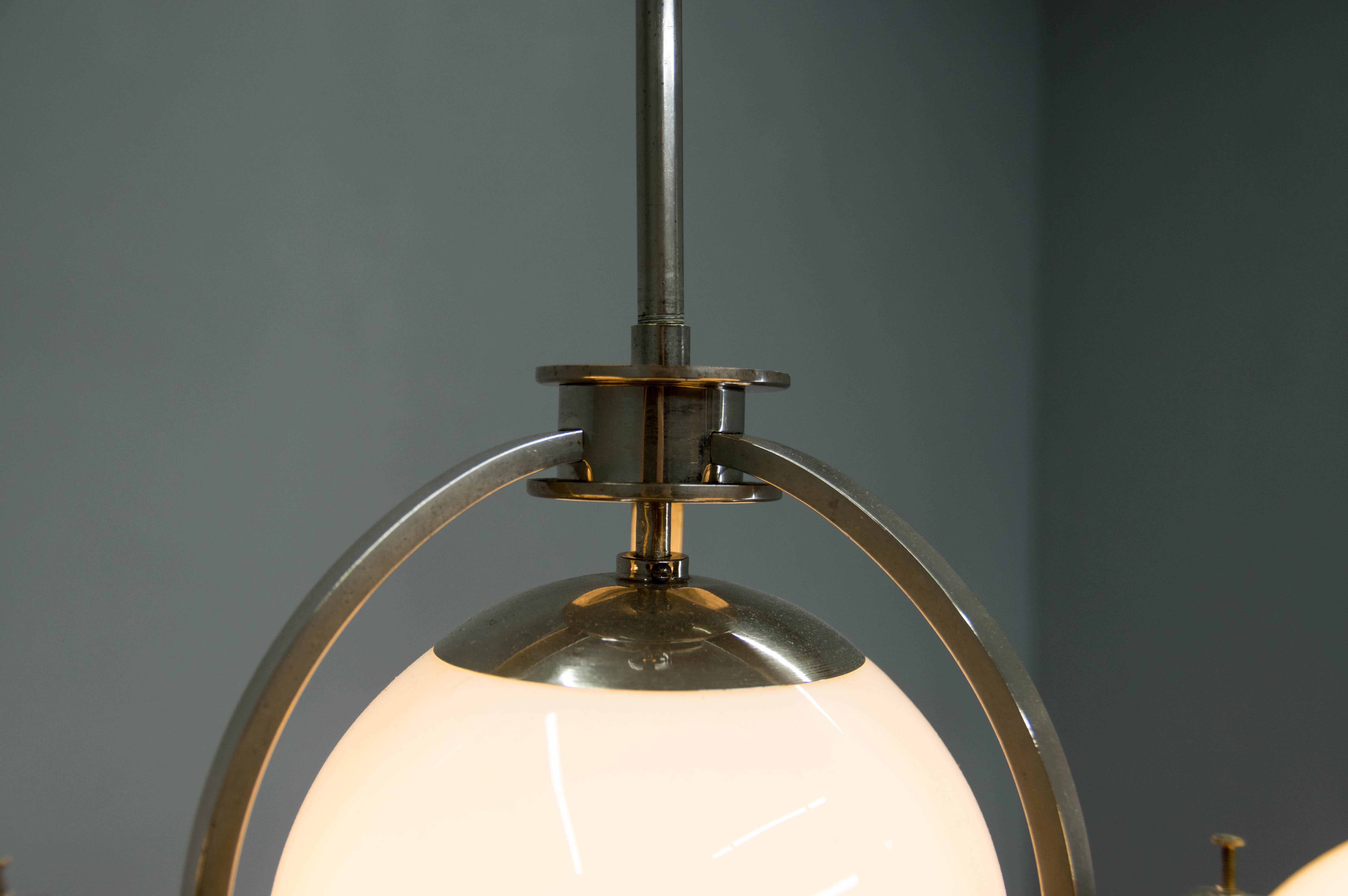 Art Deco / Functionalist Nickel Chandelier, 1930s For Sale 1