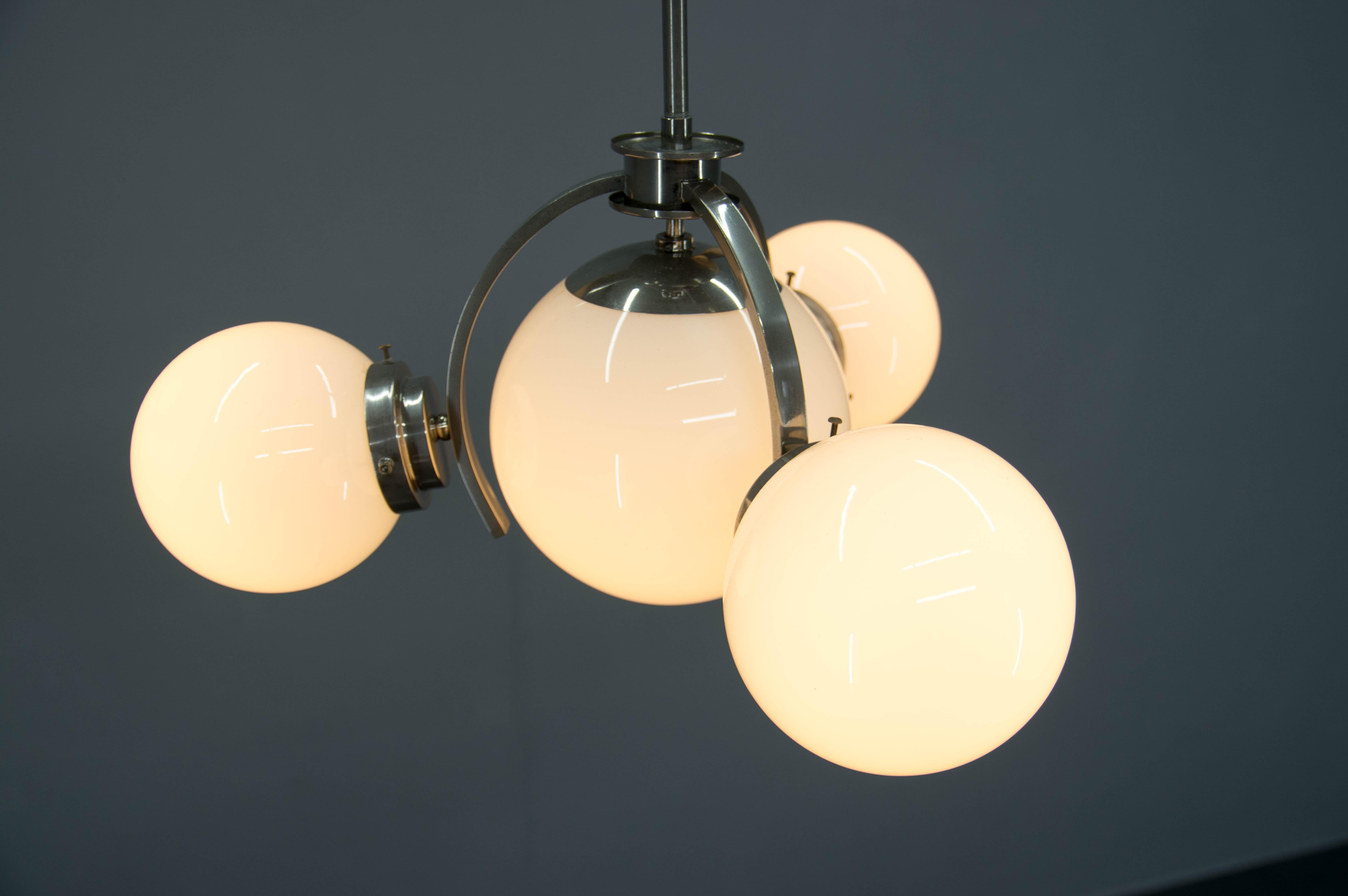 Art Deco / Functionalist Nickel Chandelier, 1930s For Sale 2
