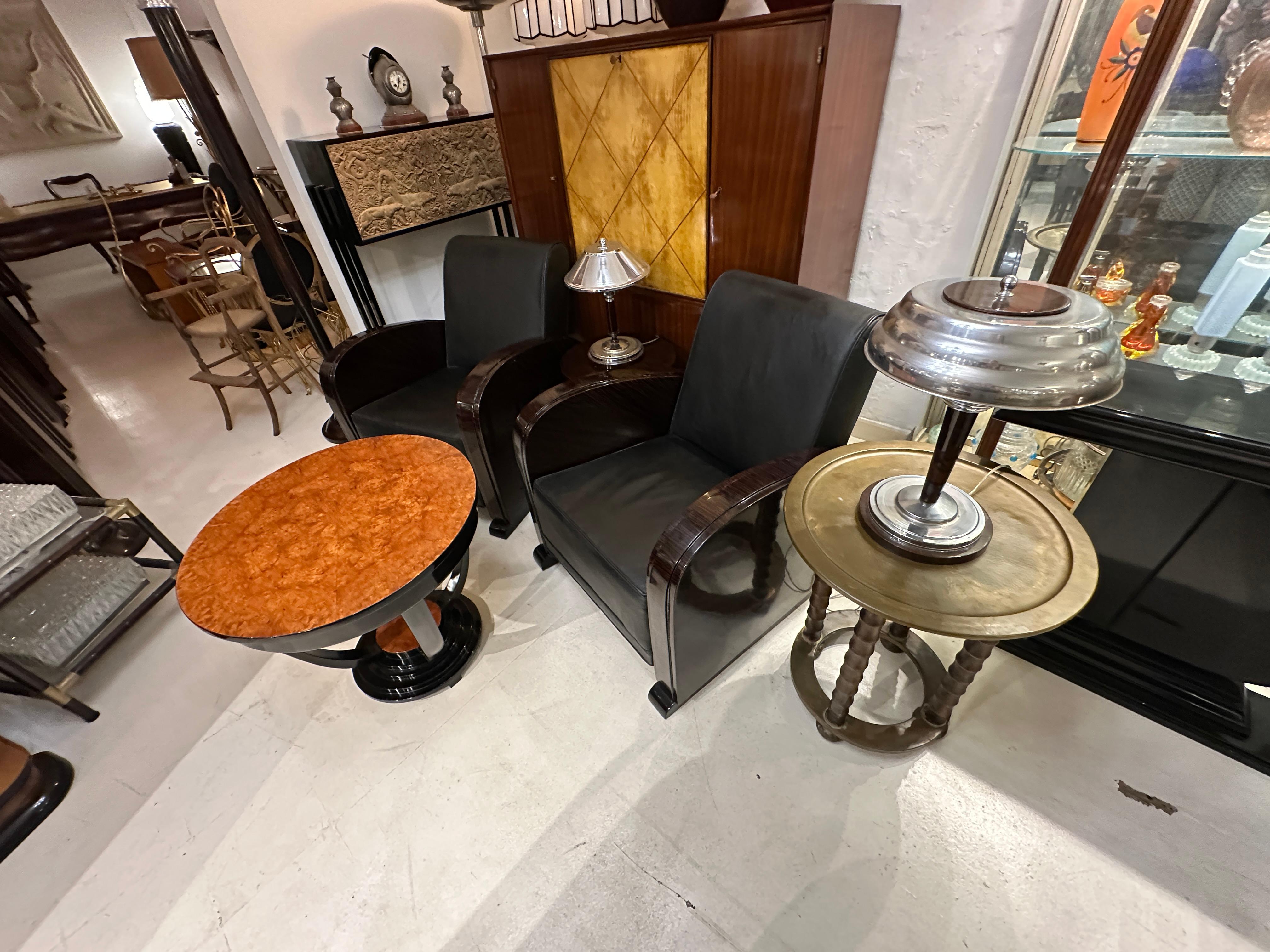 Art Deco Furniture in Wood and parchment leather, 1920, French For Sale 9