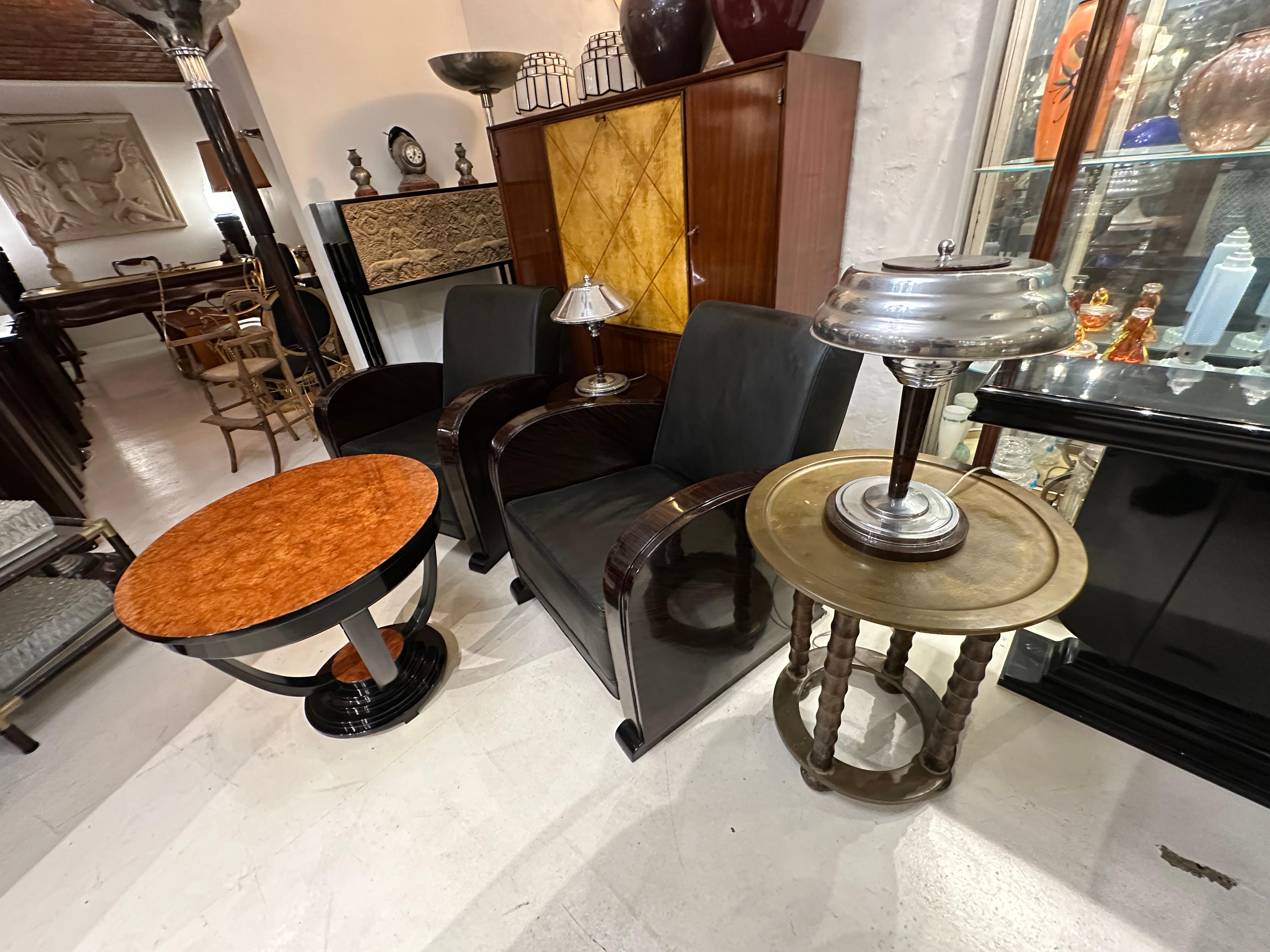 Meubles Art Déco en bois et cuir parchemin, 1920, français en vente 5