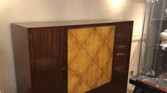 Art Deco Furniture in Wood and parchment leather, 1920, French