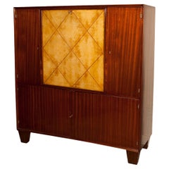 Antique Art Deco Furniture in Wood and parchment leather, 1920, French