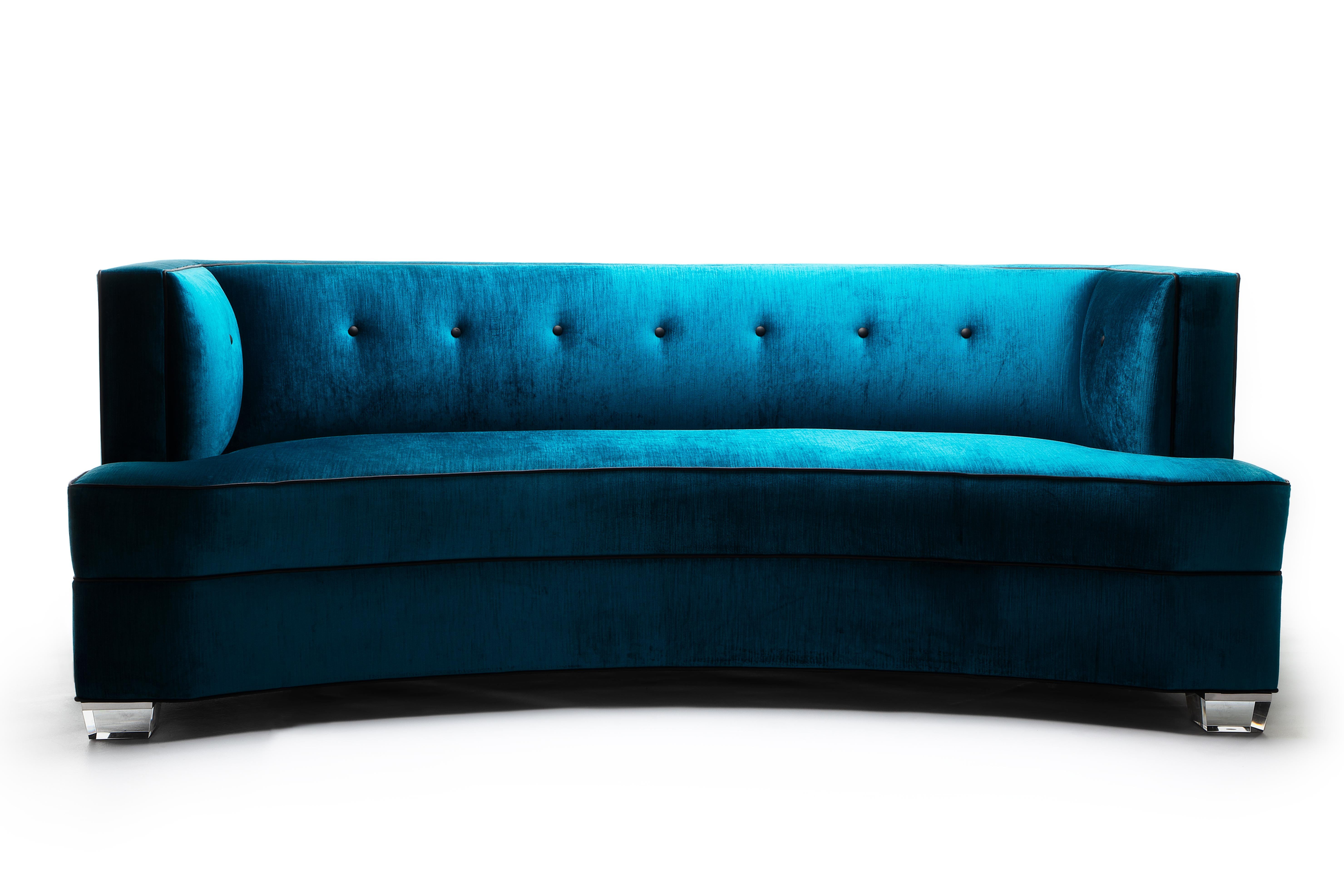 Art Deco Gabriella geschwungenes Sofa, handgefertigt von JAMES von Jimmy DeLaurentis