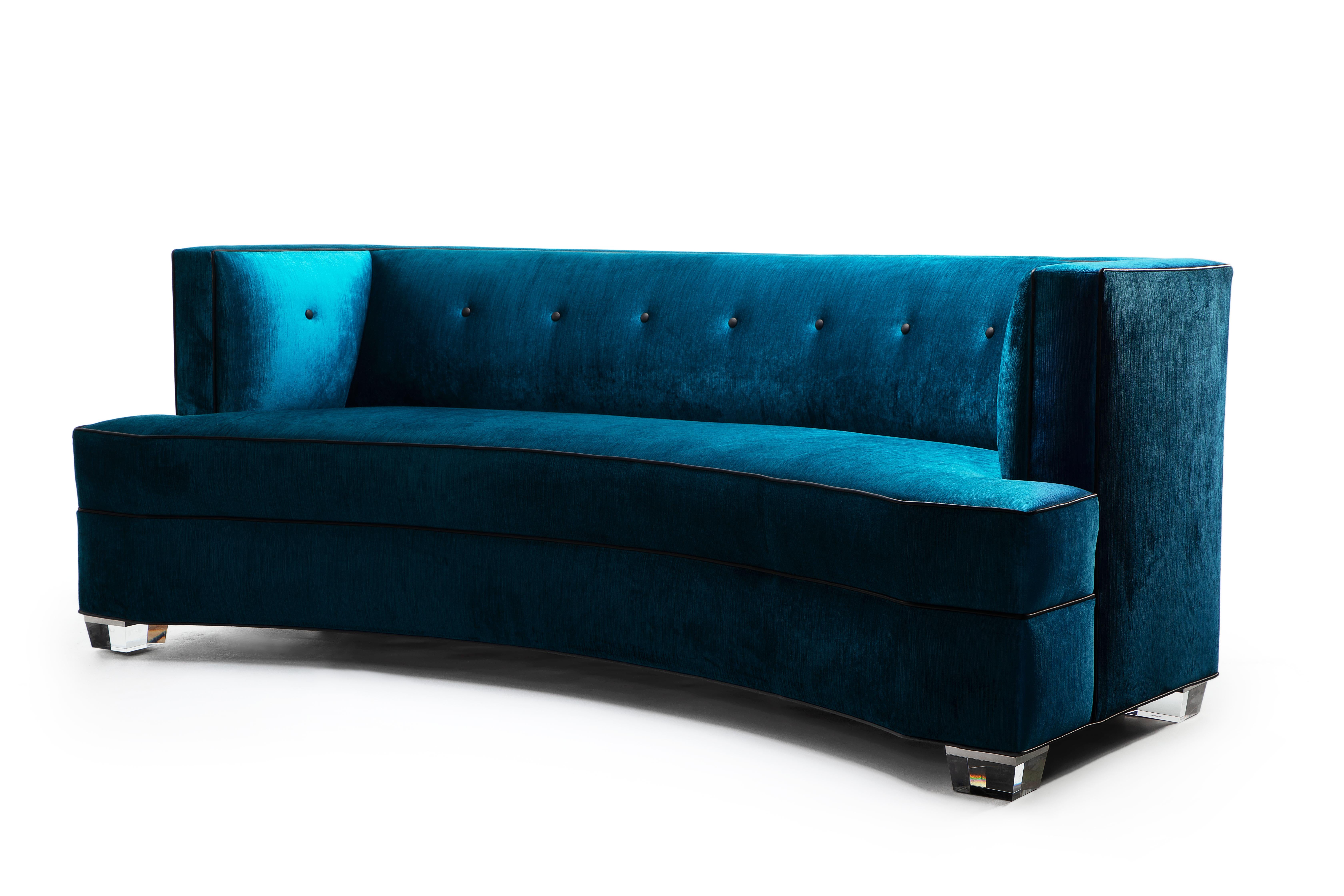 Hand-Crafted Art Deco Gabriella Curved Sofa Handcrafted by JAMES by Jimmy DeLaurentis For Sale