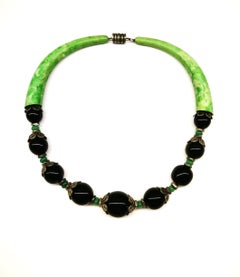 Art Deco Galalith and black and green glass necklace, France, 1930s