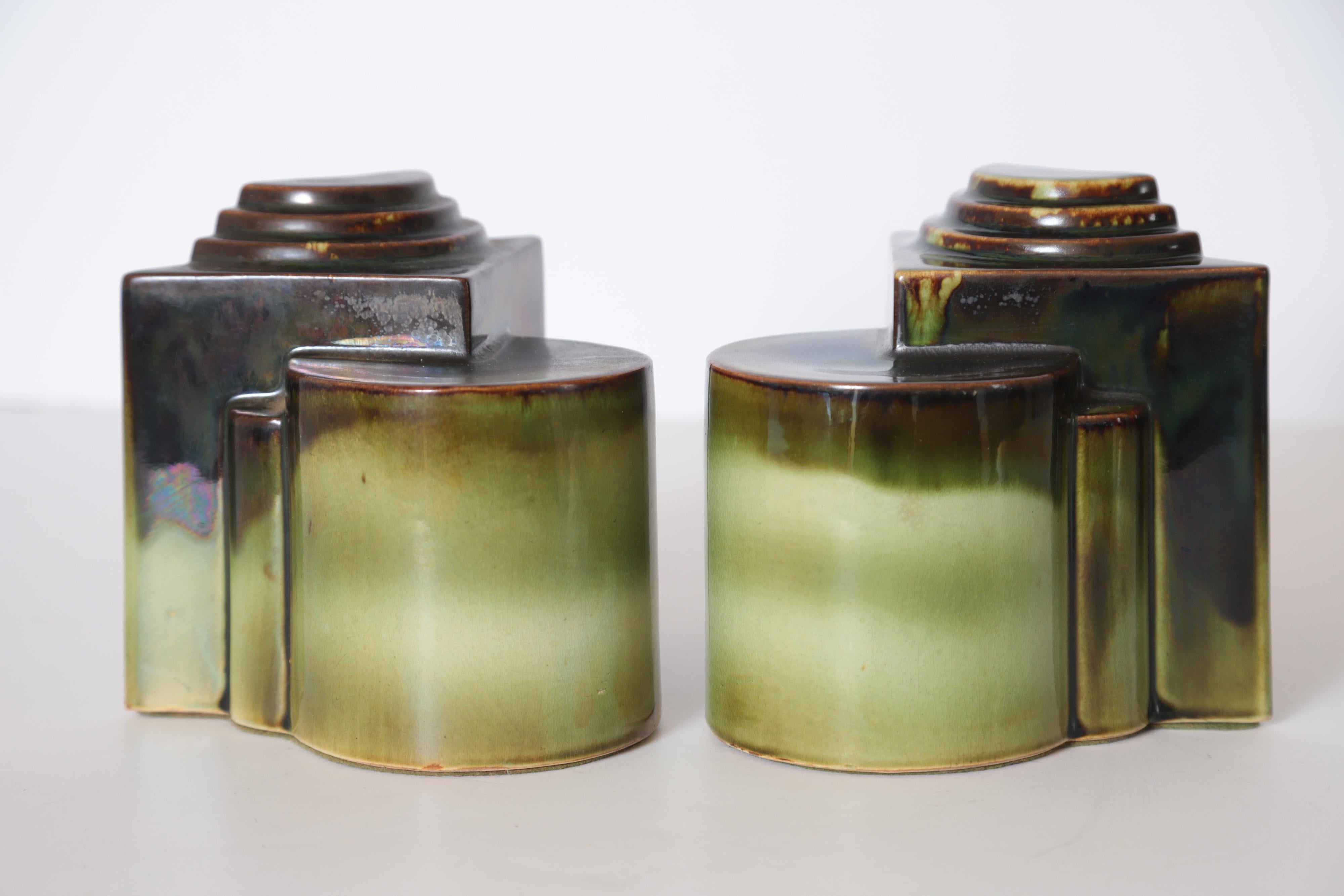 Glazed Art Deco Gale Turnbull for Leigh Potters Bookends, circa 1929, Leigh Art Ware