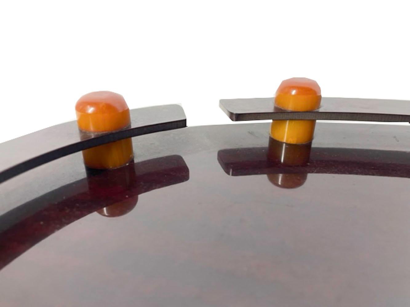 French Art Deco Galleried Cocktail Tray in Faux Rosewood and Butterscotch Bakelite