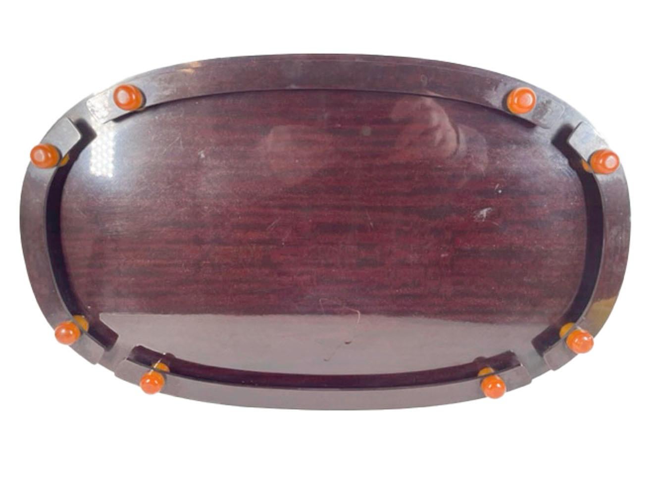 20th Century Art Deco Galleried Cocktail Tray in Faux Rosewood and Butterscotch Bakelite