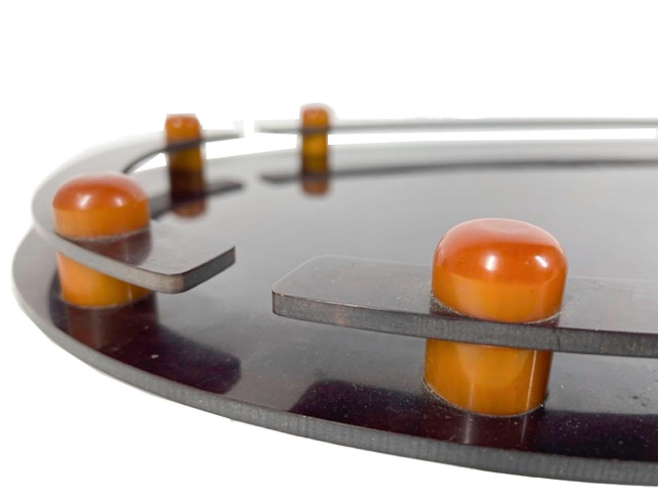 Art Deco Galleried Cocktail Tray in Faux Rosewood and Butterscotch Bakelite 1