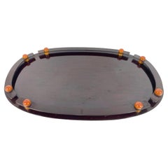 Art Deco Galleried Cocktail Tray in Faux Rosewood and Butterscotch Bakelite