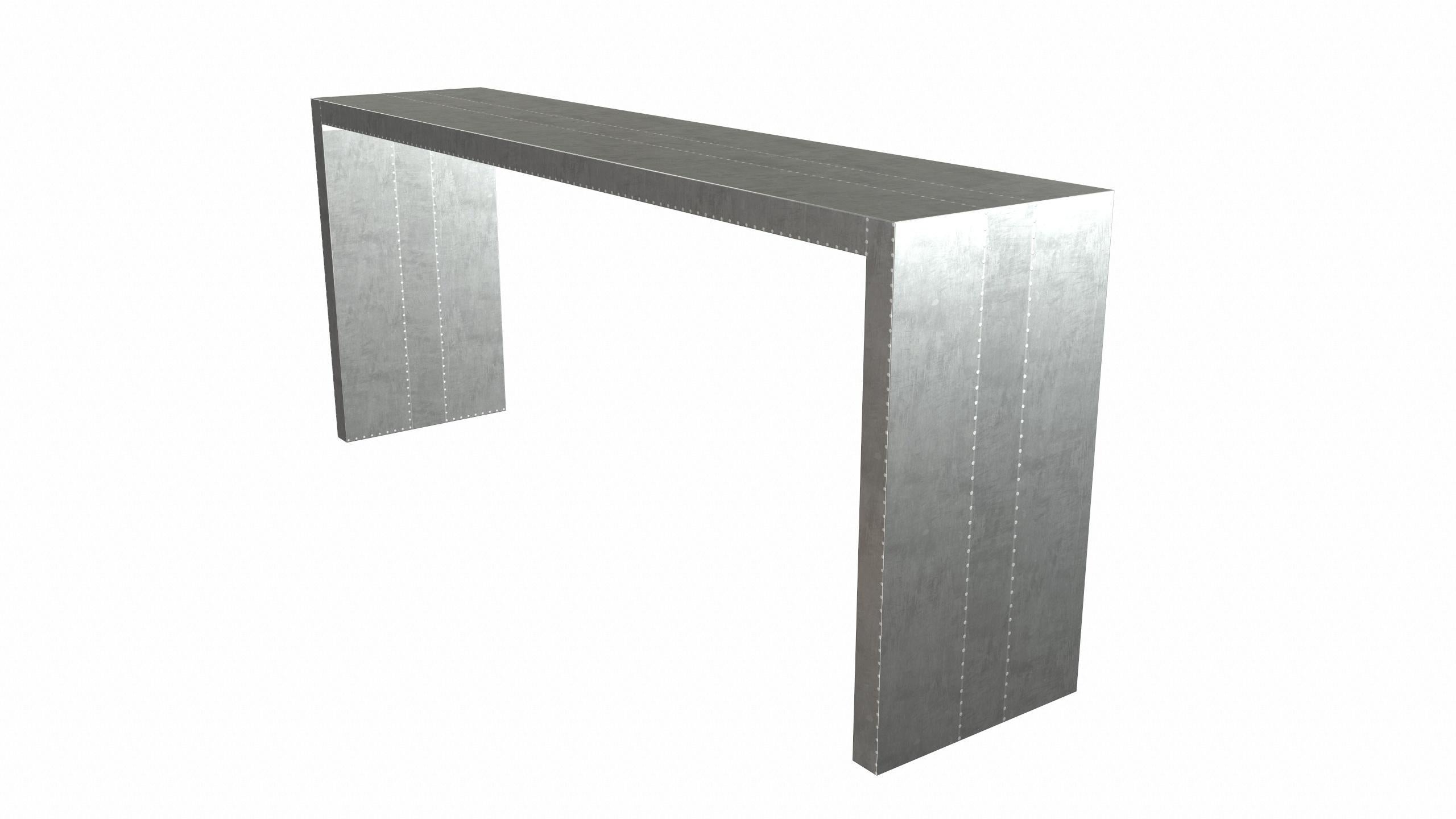 Metal Art Deco Game Tables Rectangular Console in Smooth White Bronze by Alison Spear For Sale