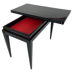 Art Deco Games Table, Black Lacquer, Red and Black leather, France circa 1930