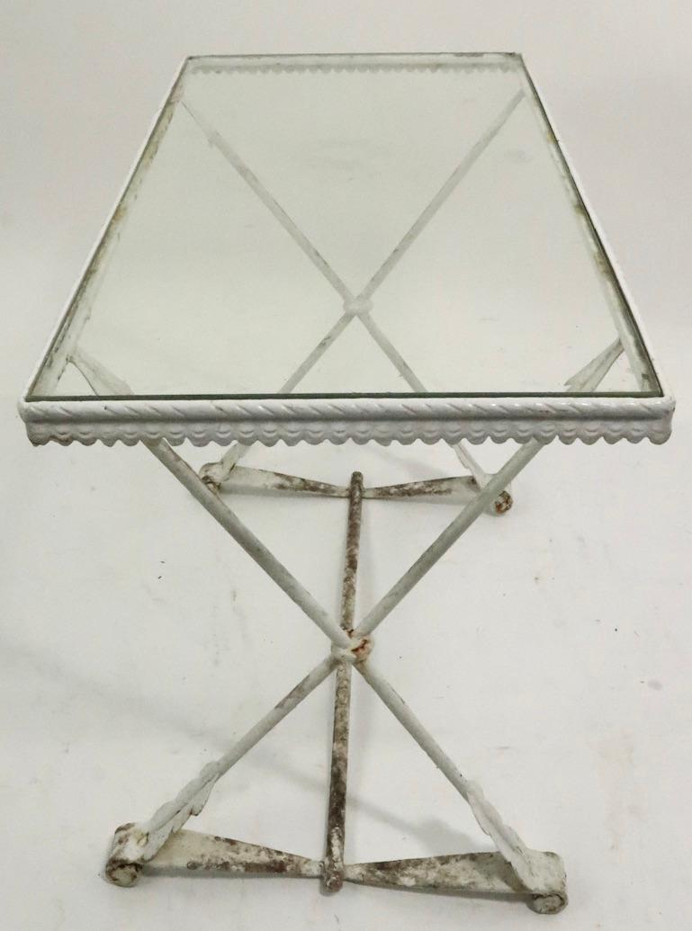 20th Century Art Deco Garden Patio Table with Crossed Arrow Legs For Sale