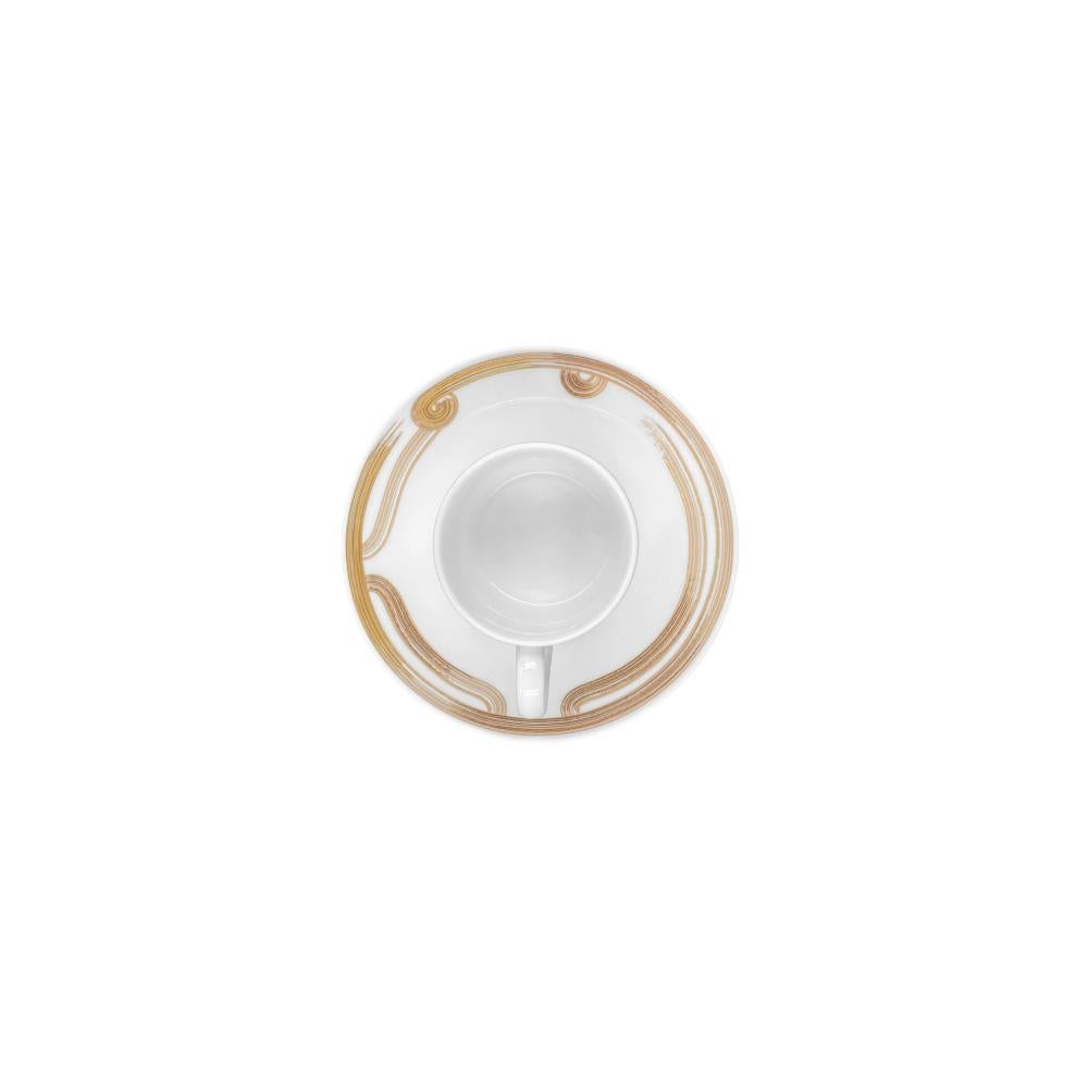 inspired by the poetic patterns of traditional zen gardens, this range of limoges porcelain is adorned with decal patterns that are originally hand-painted, alongside 24k gold highlight. each pattern is expressive and subtly different. when placed