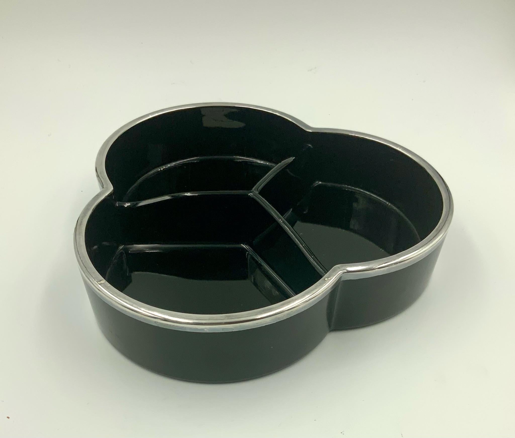 20th Century Art Deco Garland Silver Overlay Black Amethyst Glass Covered Candy Dish Box Jar