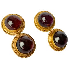 Antique Art Deco Garnet and 18 Carat Gold Cufflinks