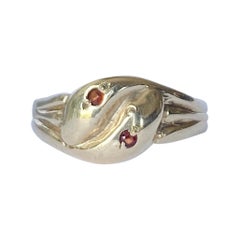 Art Deco Garnet and 9 Carat Gold Snake Ring