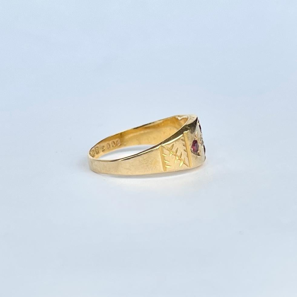 Art-Déco-Ring aus 18 Karat Gold mit Granat und Diamant für Damen oder Herren im Angebot