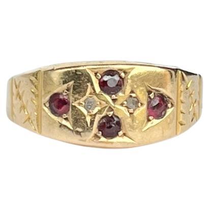 Art-Déco-Ring aus 18 Karat Gold mit Granat und Diamant im Angebot