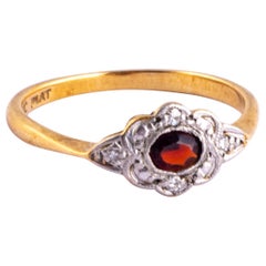 Art Deco Garnet and Diamond 9 Carat Gold Panel Ring