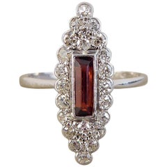Art Deco Garnet Diamond Marquise Ring in Platinum Antique Art Deco Garnet Diamond Marquise Ring in Platinum