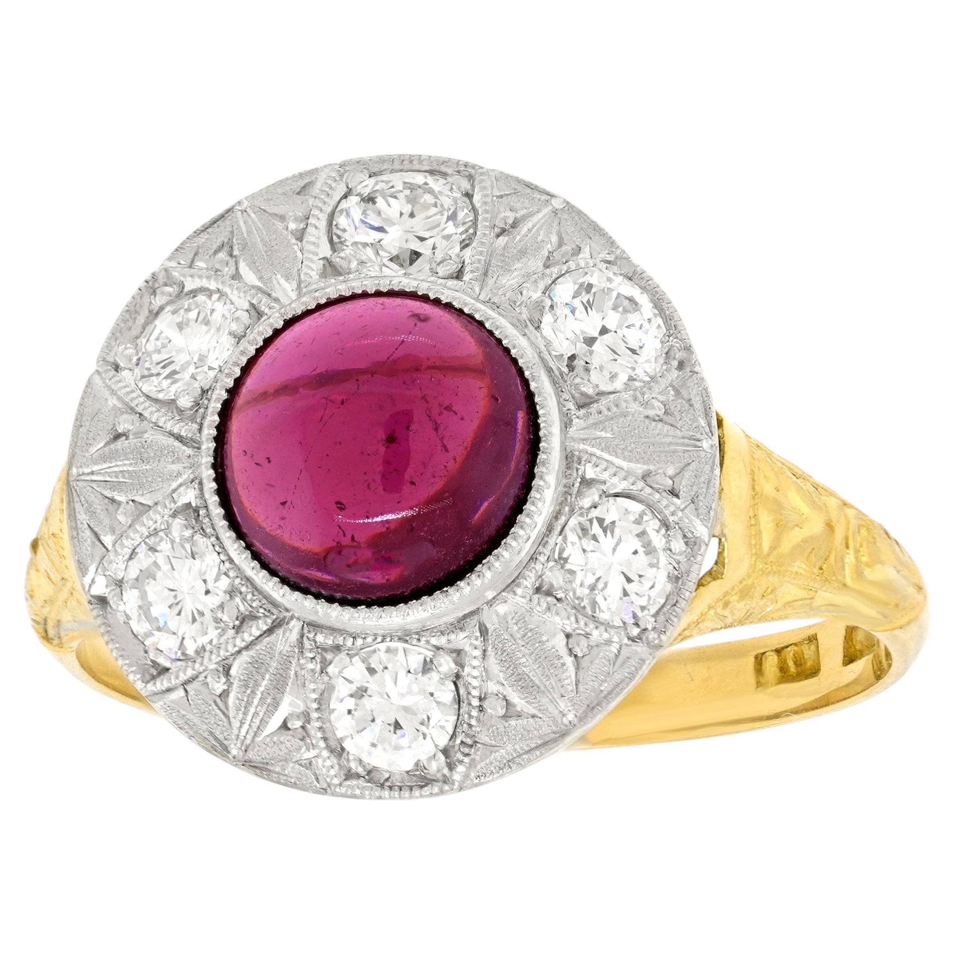 Anello Art Déco con granato e diamanti in vendita