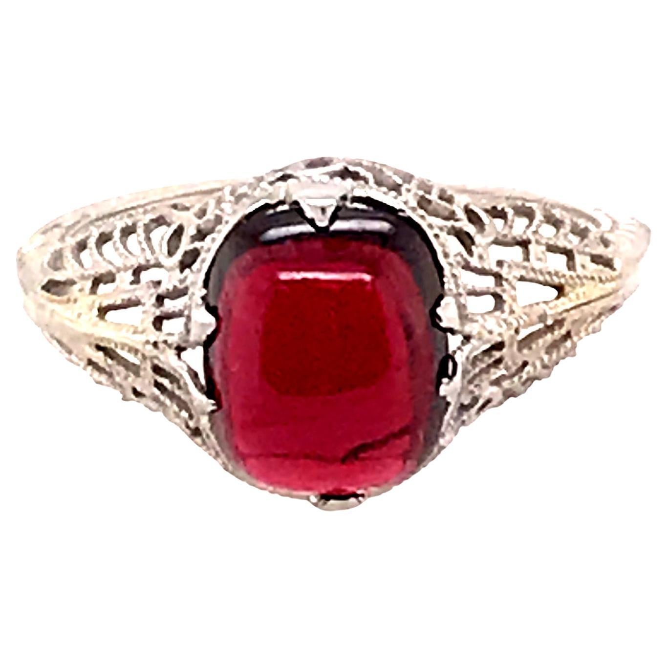 Art Deco Garnet Ring 2.25 Carat Cabochon 18k Original 1920s Orange Blossom