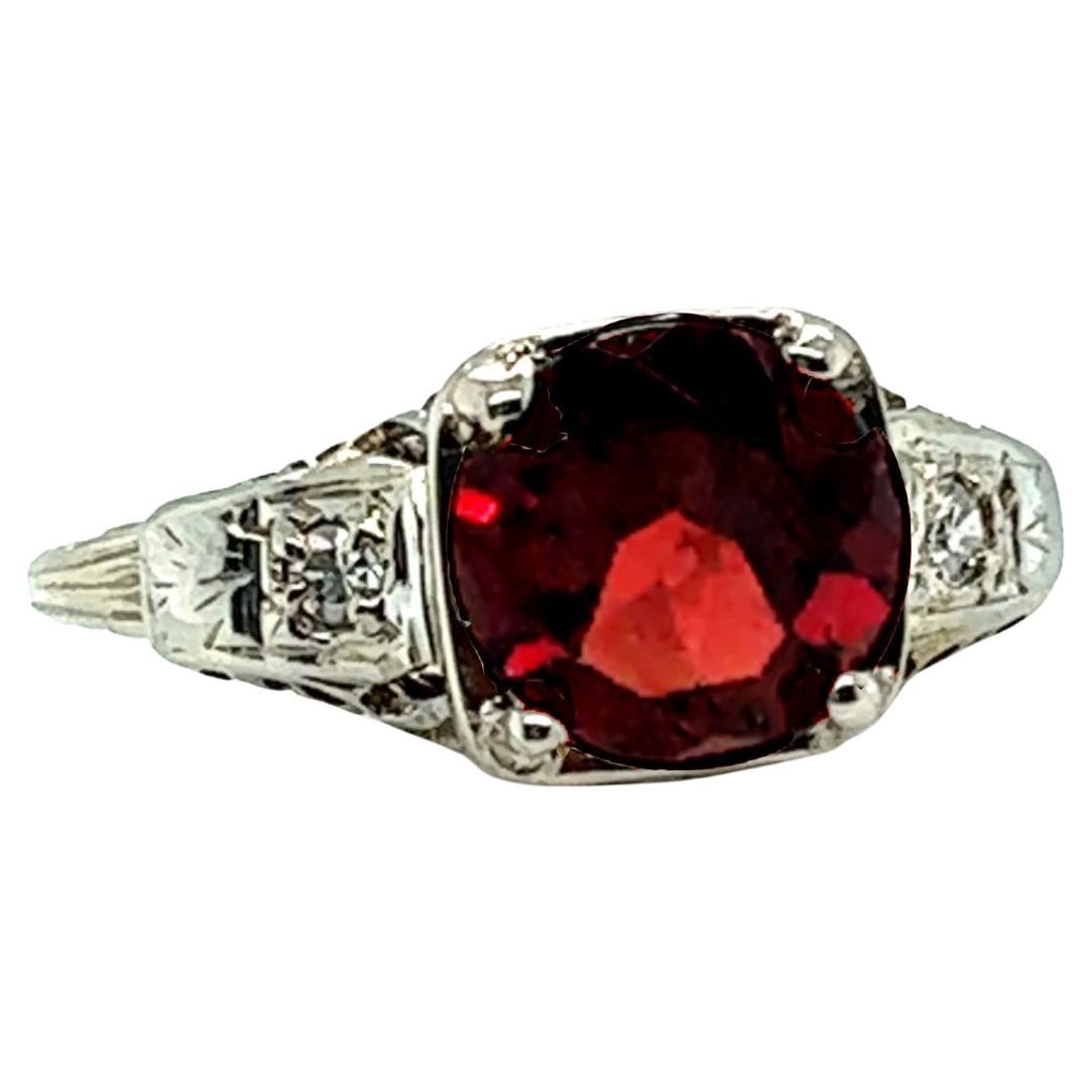 Antiker filigraner 18K Art Deco Granat-Ring mit Diamanten 1,70ct Original 1930

s
