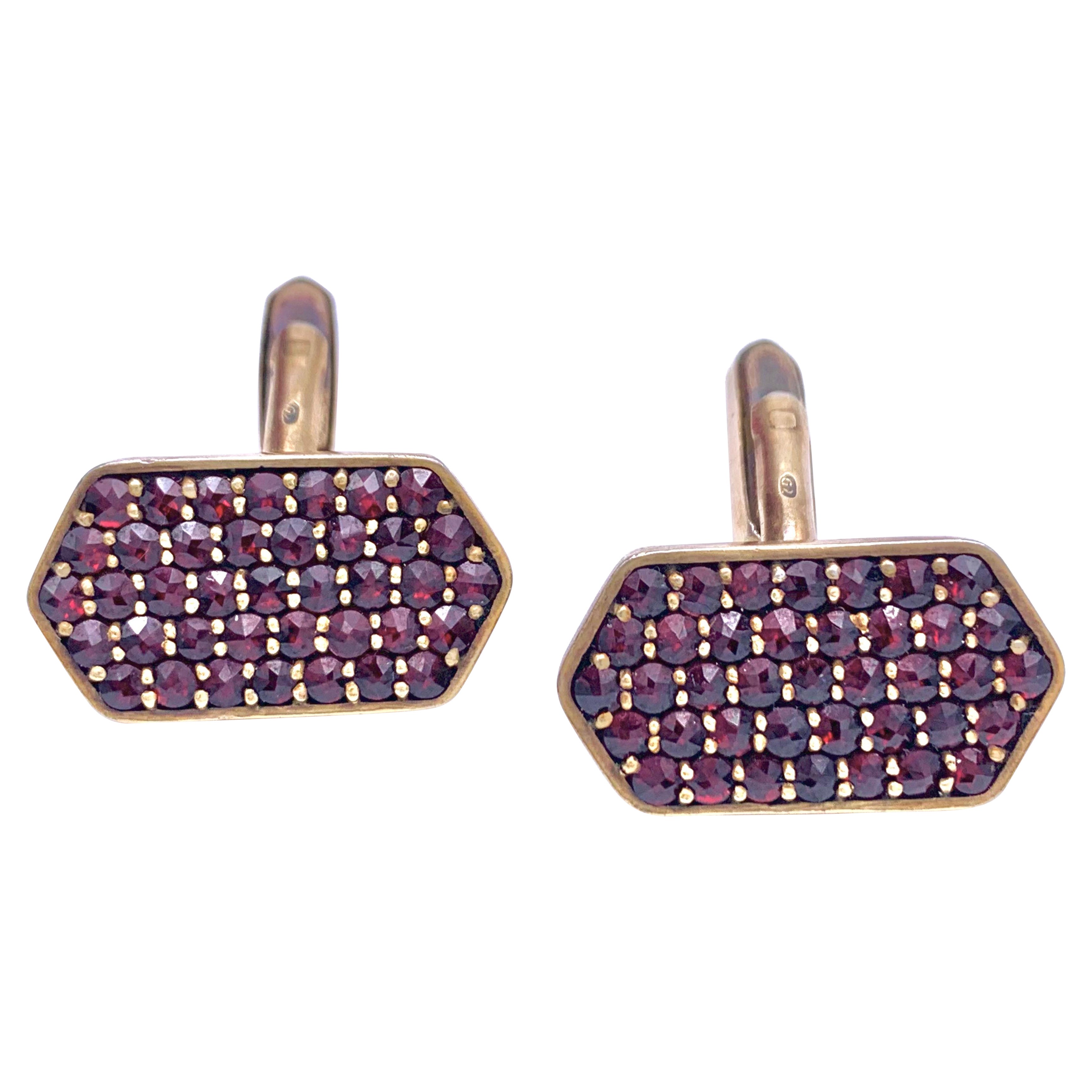 Art Deco Garnet Silver Guilt Cufflinks