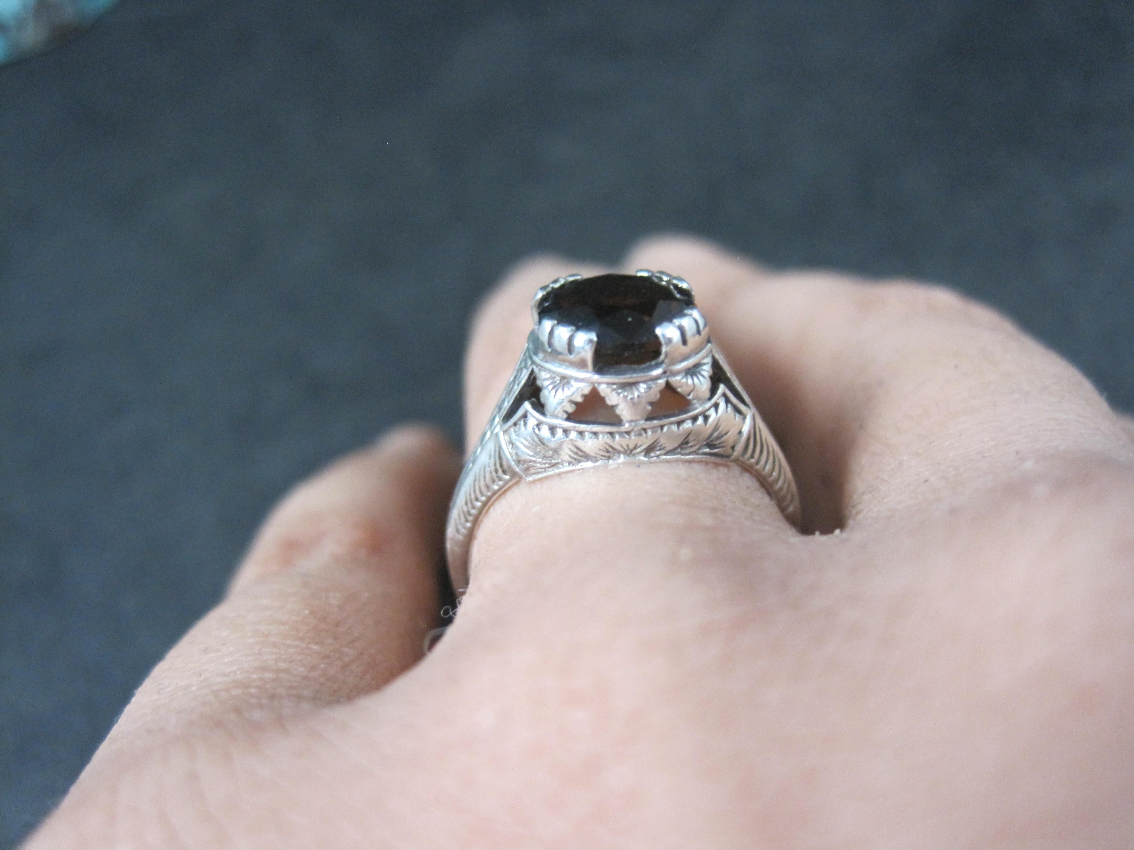Bague solitaire grenat Art déco Taille 5.5 en vente 6