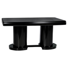 Art Deco Nussbaum Schwarz Lack Esstisch