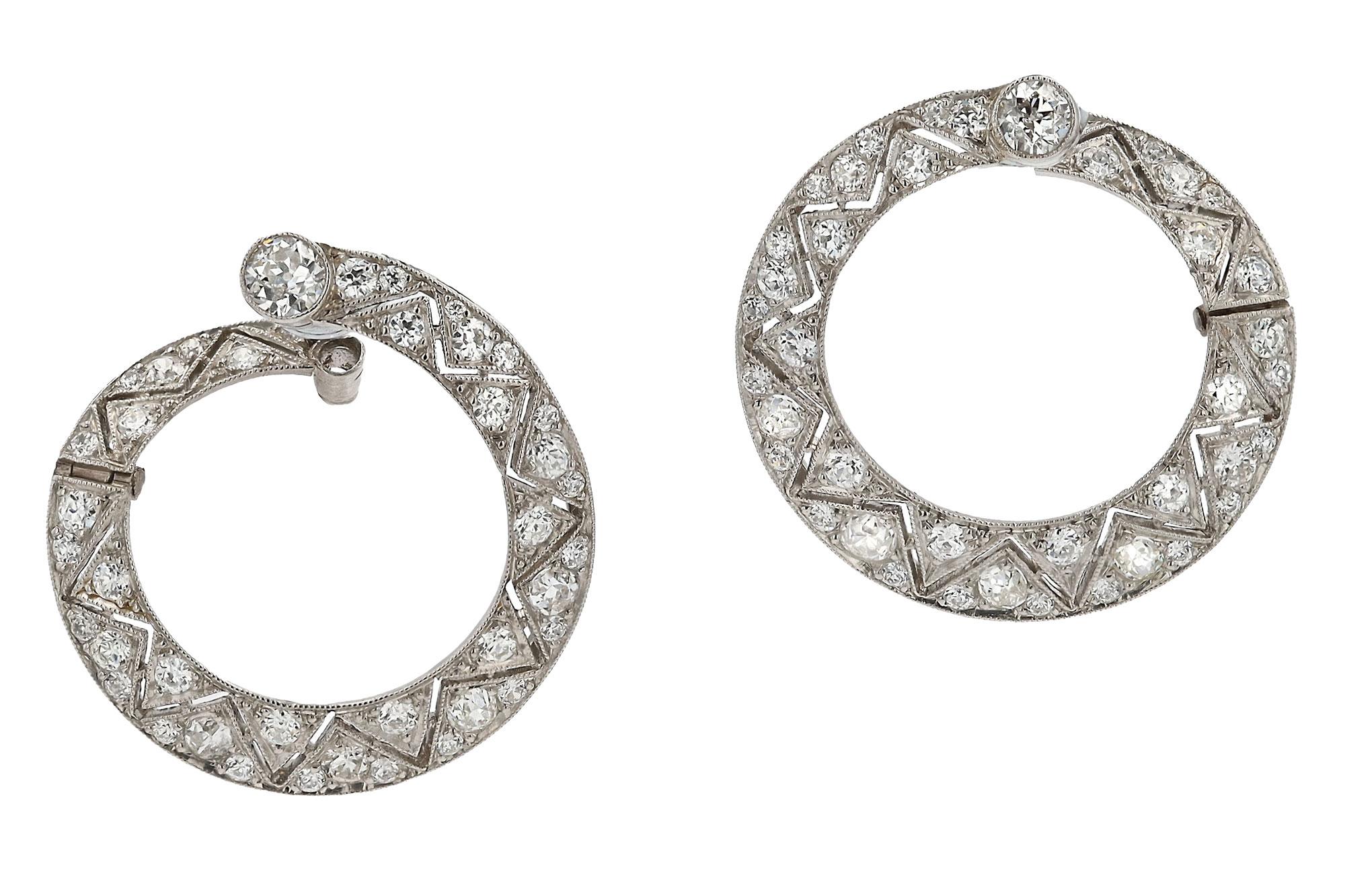 Art Deco Gatsby Era Diamond and Platinum Hoop Earrings For Sale