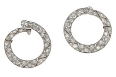 Antique Art Deco Gatsby Era Diamond and Platinum Hoop Earrings