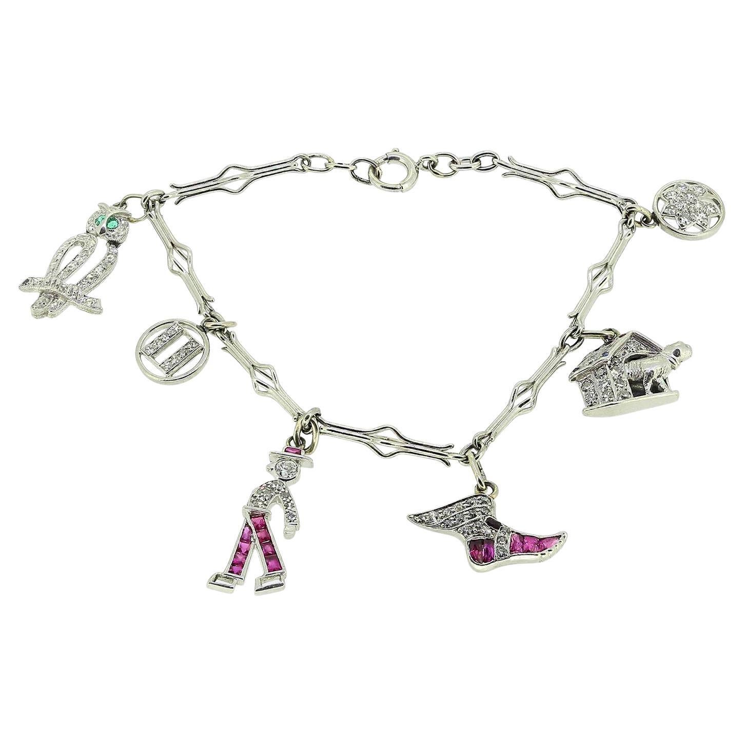 Bracciale con charme Art Deco Gem Set in vendita